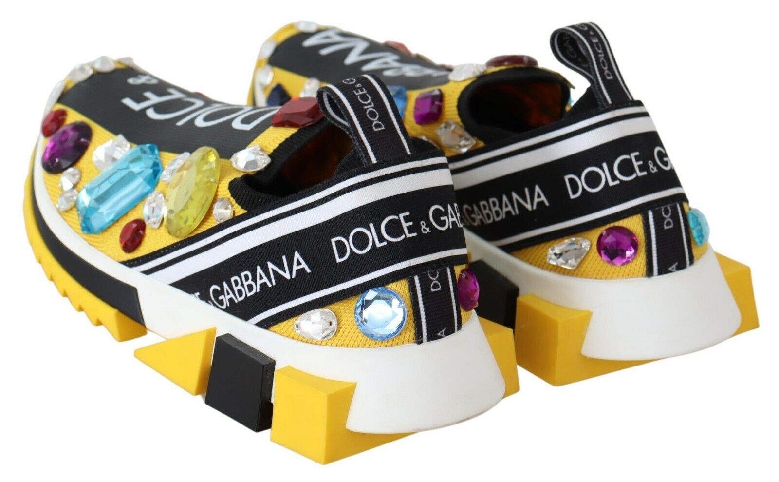 Dolce & Gabbana Yellow Multicolor Crystals Sneakers Shoes - Whispers Of Wisdom Clothing