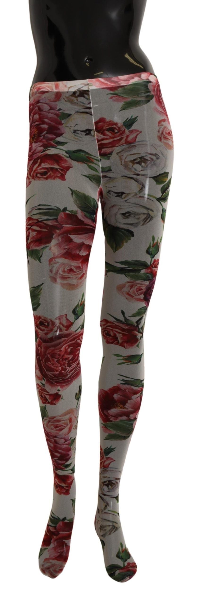 Dolce & Gabbana White Floral Print Stockings Nylon Tights - Whispers Of Wisdom Clothing