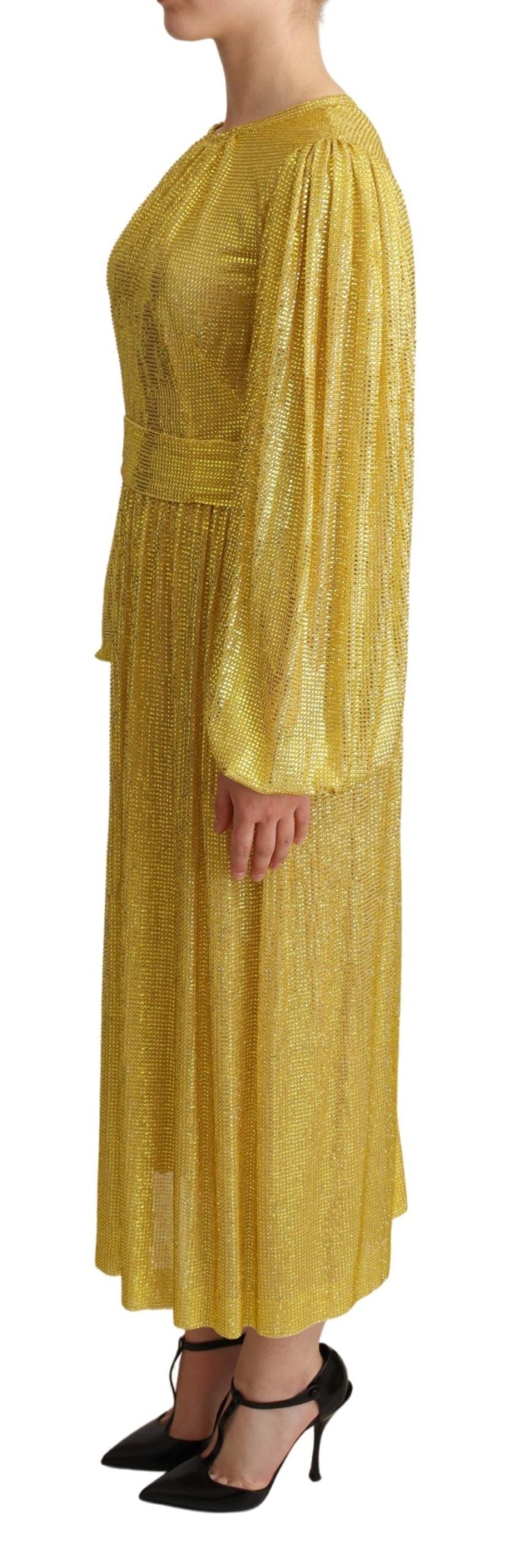 Dolce & Gabbana Yellow Crystal Mesh Pleated Maxi Dress - Whispers Of Wisdom Clothing