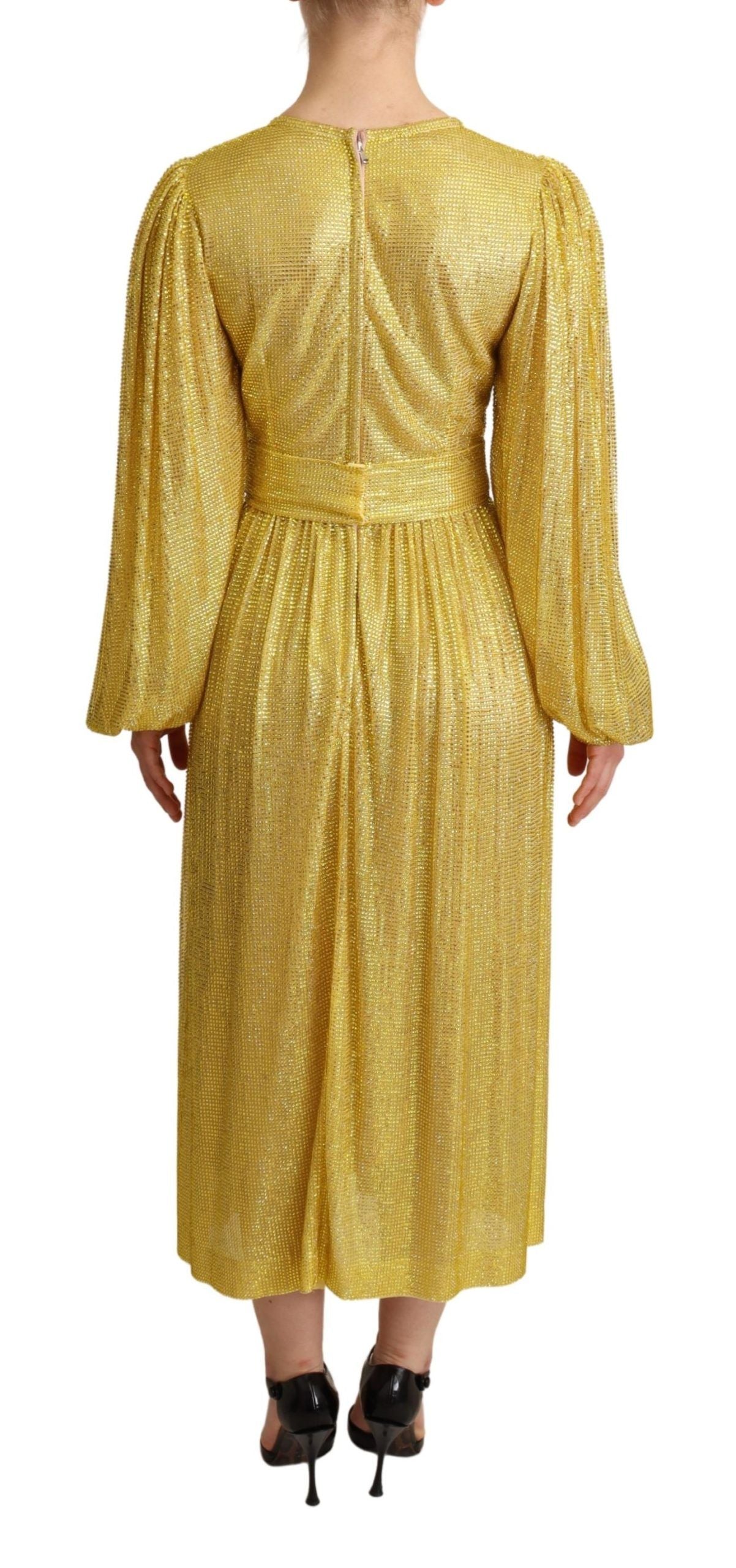 Dolce & Gabbana Yellow Crystal Mesh Pleated Maxi Dress - Whispers Of Wisdom Clothing