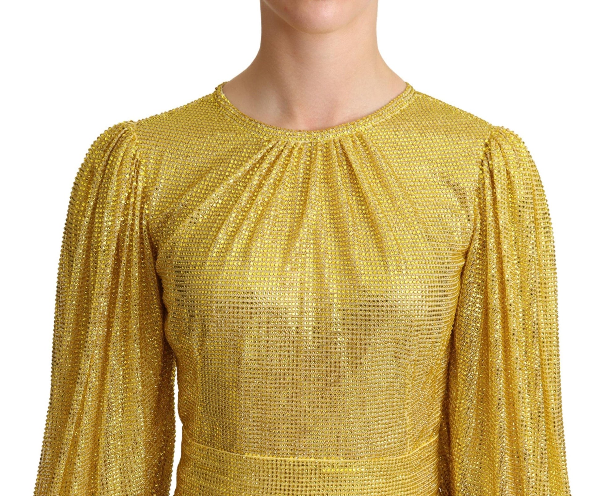 Dolce & Gabbana Yellow Crystal Mesh Pleated Maxi Dress - Whispers Of Wisdom Clothing