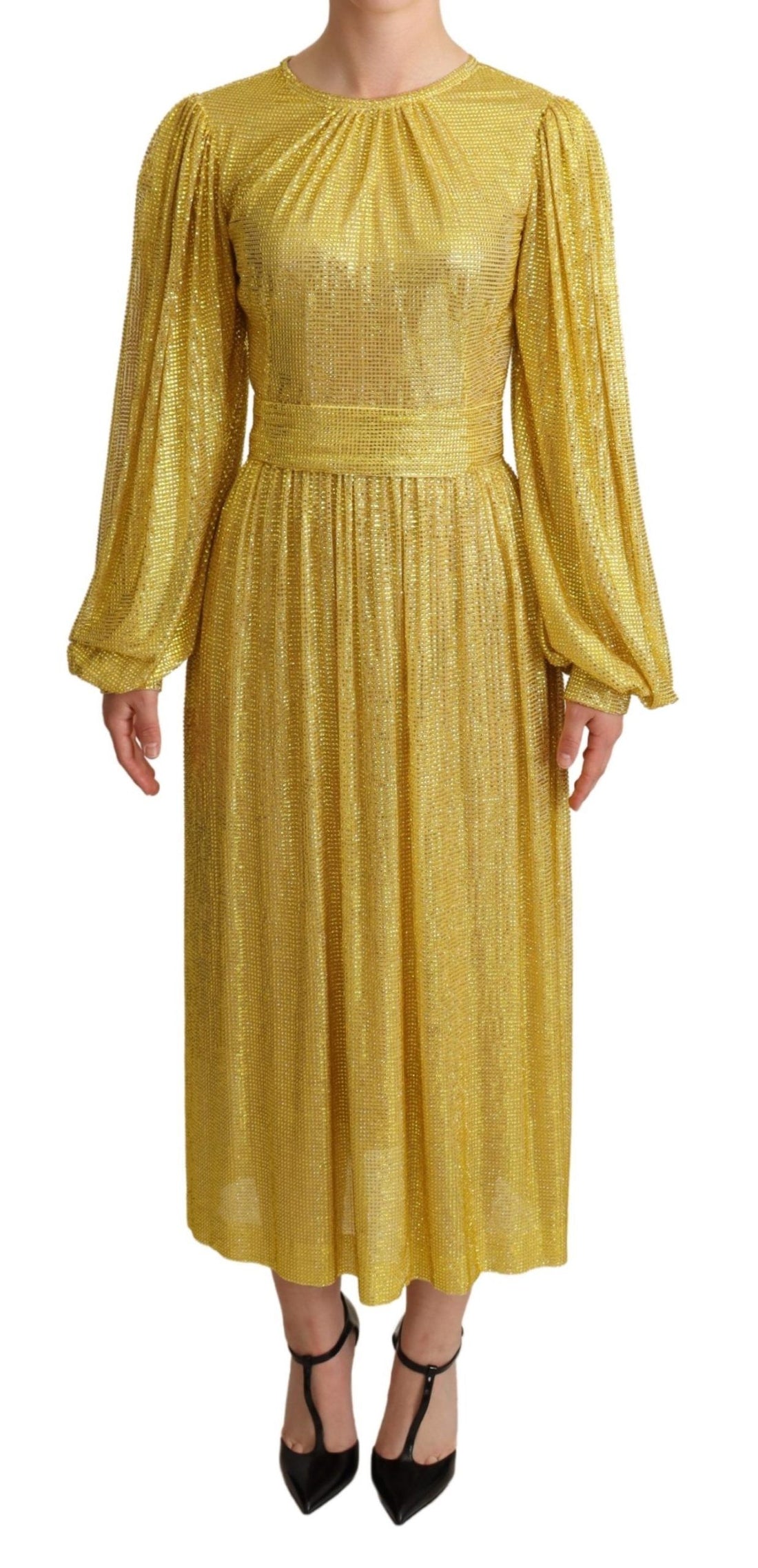 Dolce & Gabbana Yellow Crystal Mesh Pleated Maxi Dress - Whispers Of Wisdom Clothing