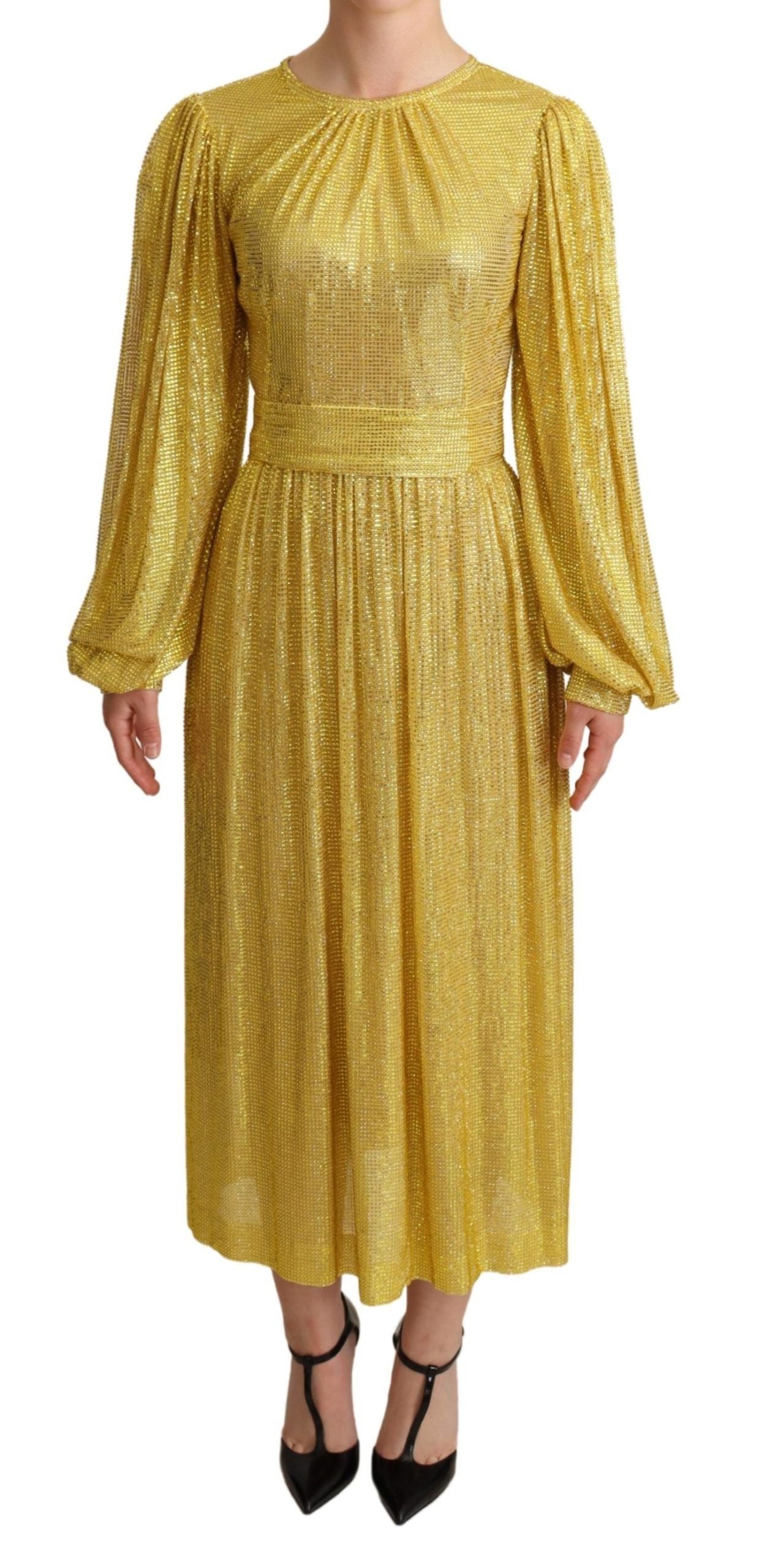Dolce & Gabbana Yellow Crystal Mesh Pleated Maxi Dress - Whispers Of Wisdom Clothing