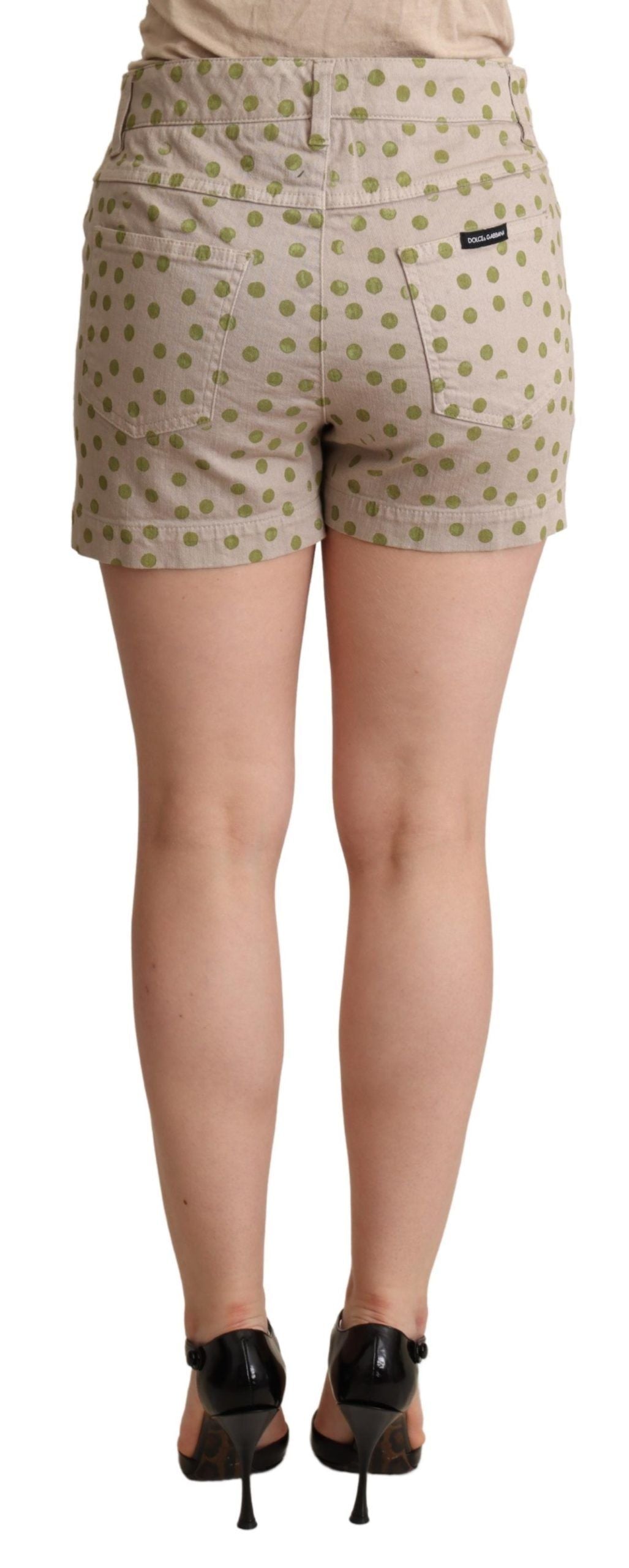 Dolce & Gabbana Beige Polka Dots Denim Cotton Stretch Shorts - Whispers Of Wisdom Clothing