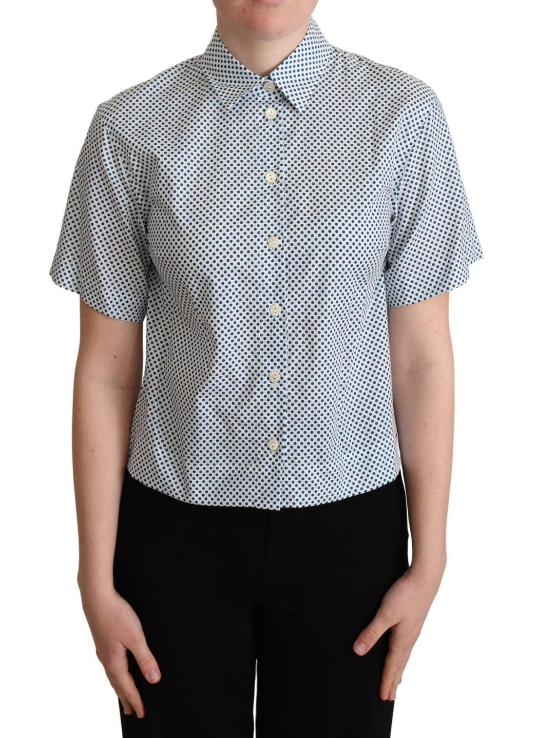Dolce & Gabbana White Blue Polka Dot Cotton Shirt - Whispers Of Wisdom Clothing