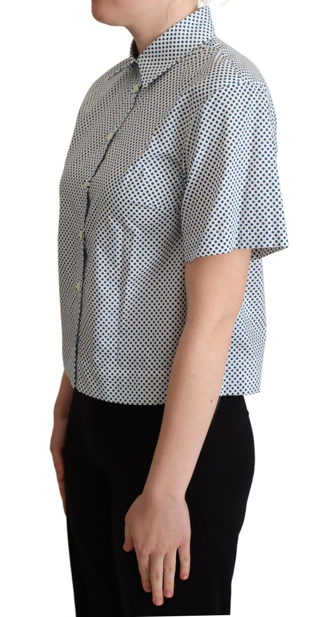 Dolce & Gabbana White Blue Polka Dot Cotton Shirt - Whispers Of Wisdom Clothing