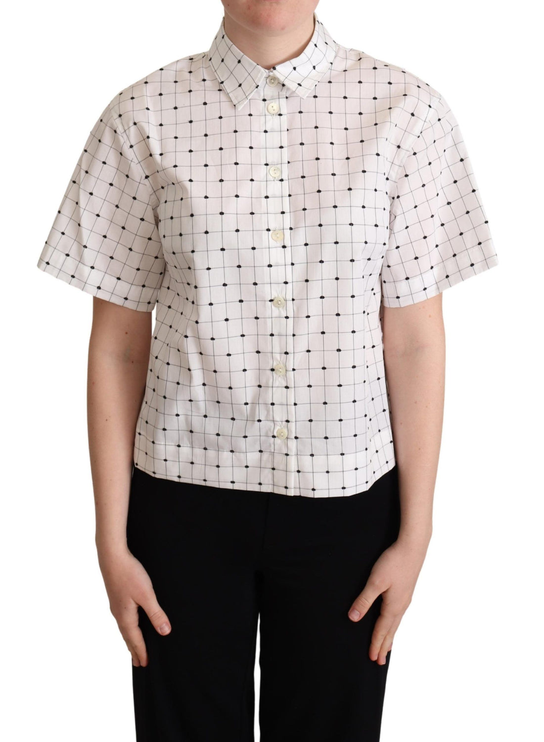 Dolce & Gabbana White Polka Dot Cotton Collared Shirt Top - Whispers Of Wisdom Clothing