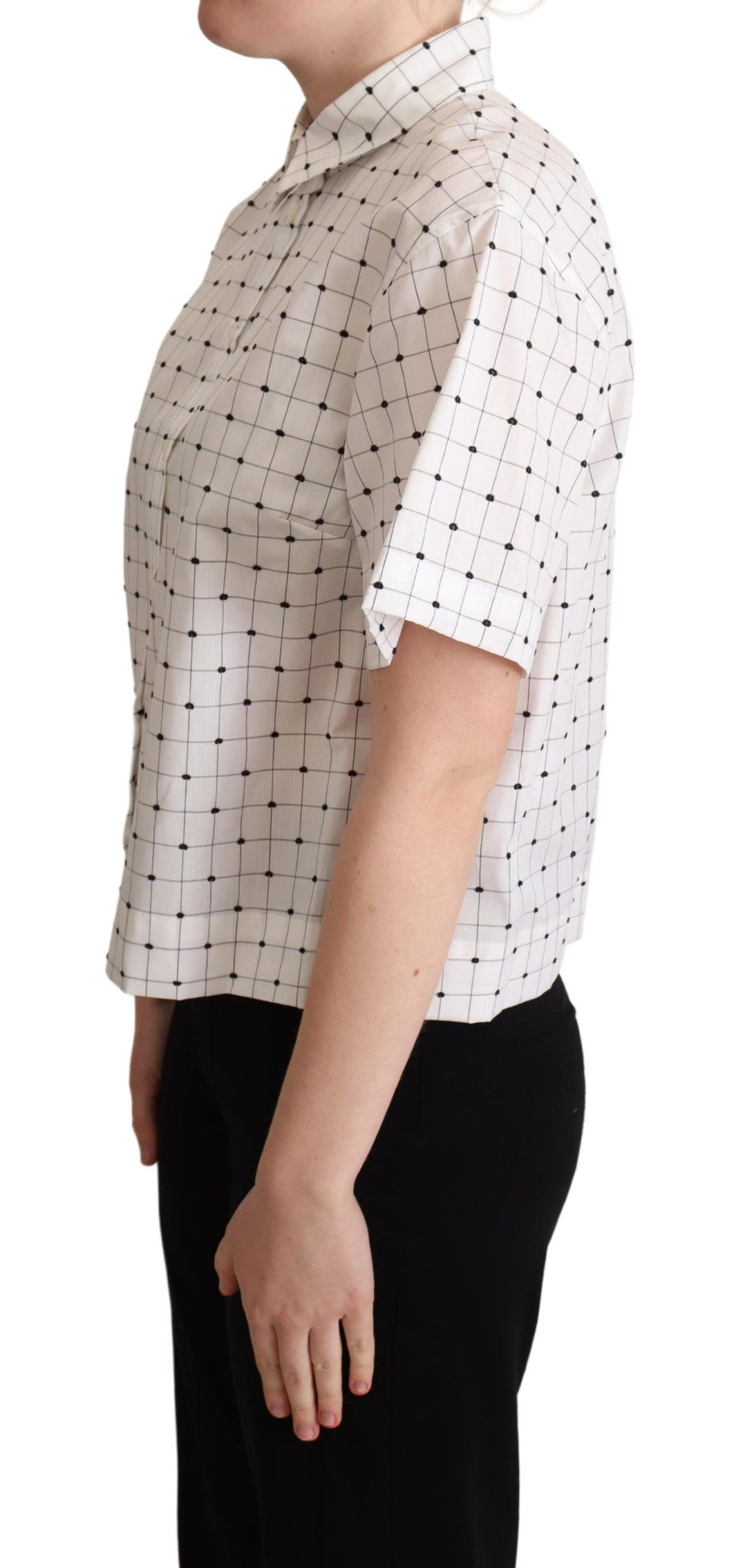 Dolce & Gabbana White Polka Dot Cotton Collared Shirt Top - Whispers Of Wisdom Clothing