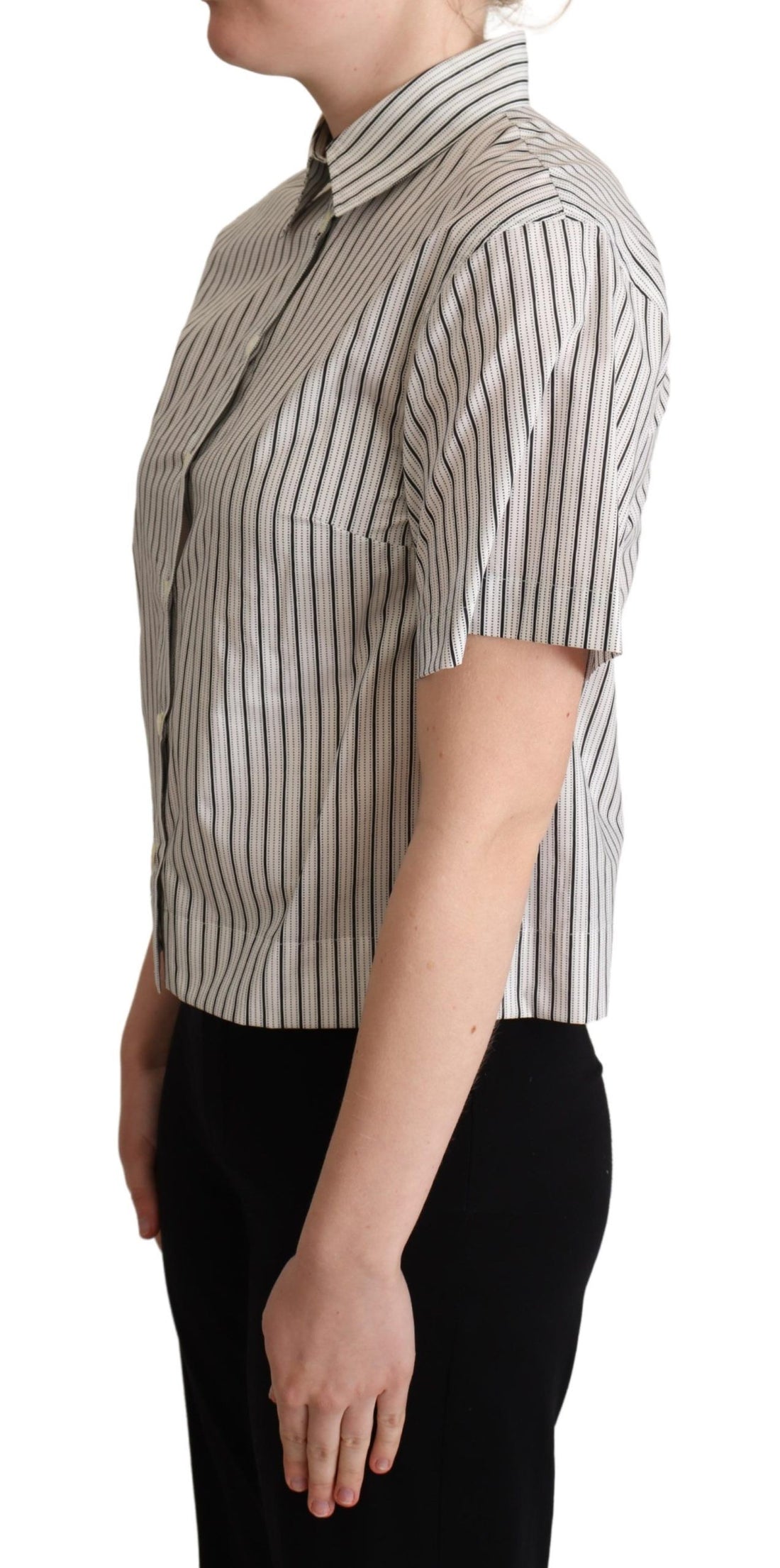 Dolce & Gabbana White Black Striped Collared Shirt - Whispers Of Wisdom Clothing