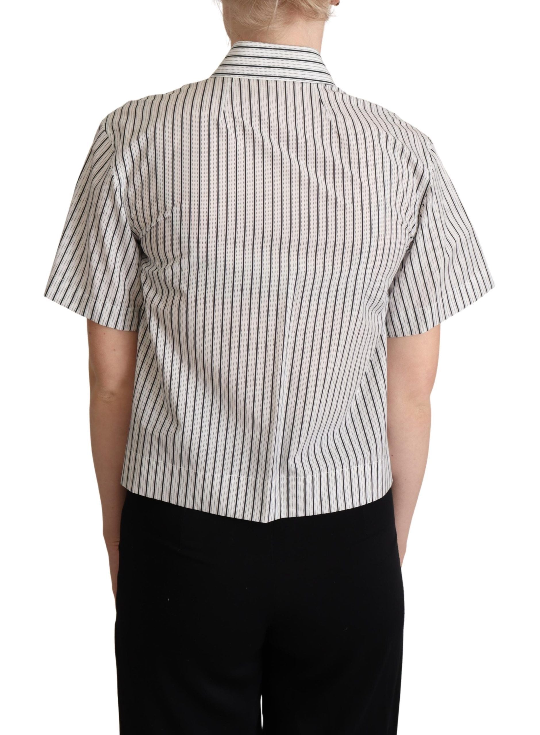 Dolce & Gabbana White Black Striped Collared Shirt - Whispers Of Wisdom Clothing