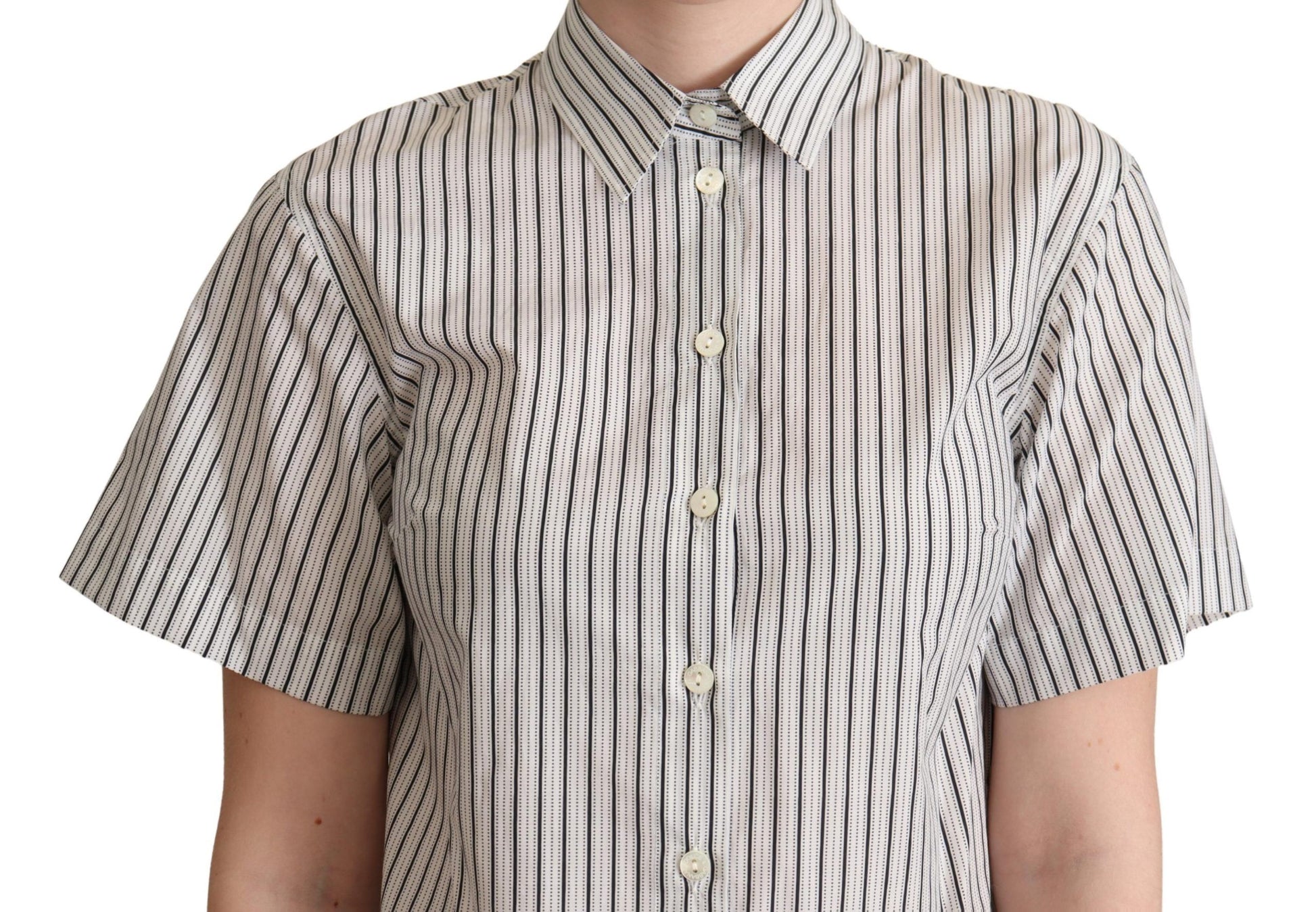 Dolce & Gabbana White Black Striped Collared Shirt - Whispers Of Wisdom Clothing