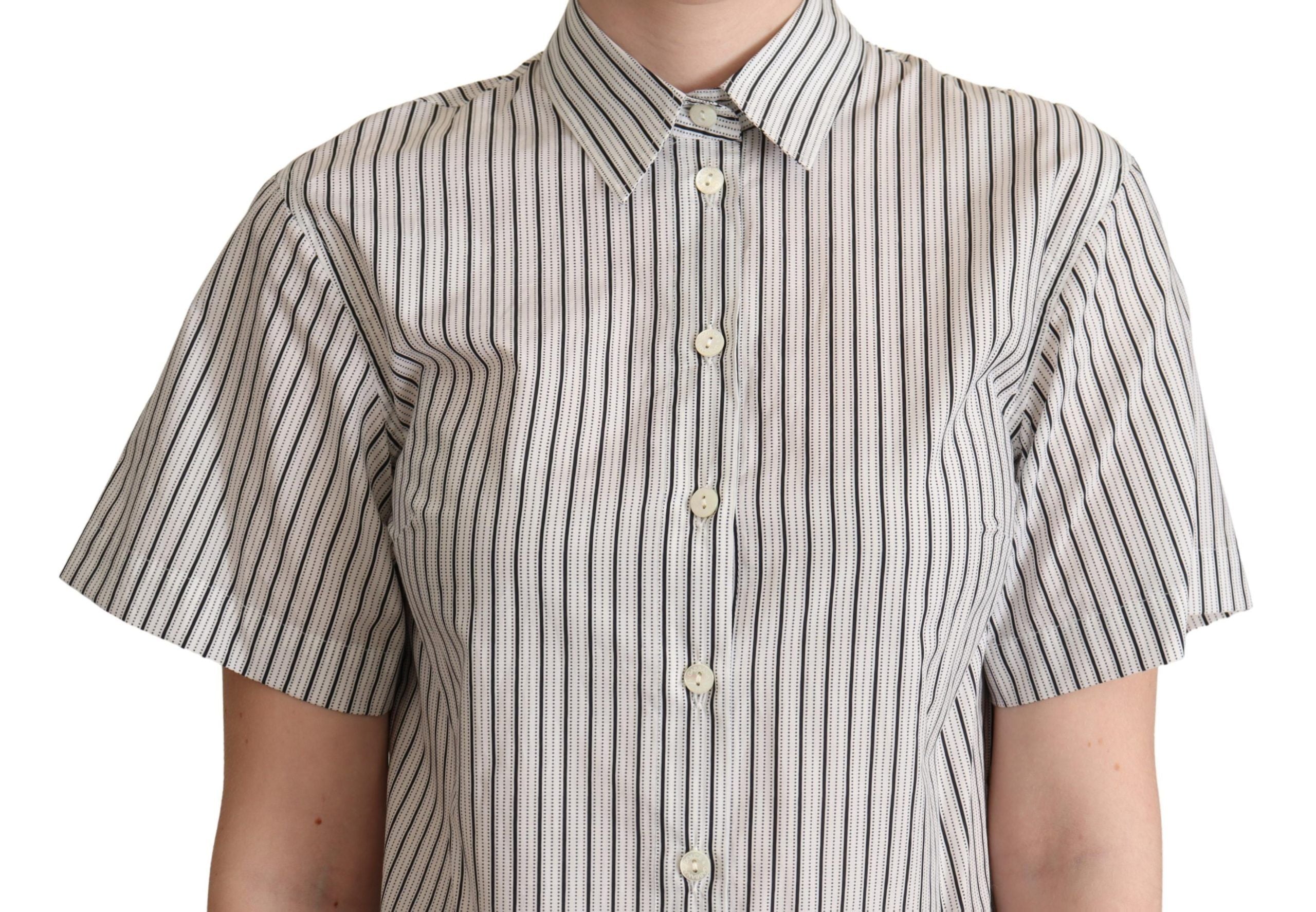 Dolce & Gabbana White Black Striped Collared Shirt - Whispers Of Wisdom Clothing