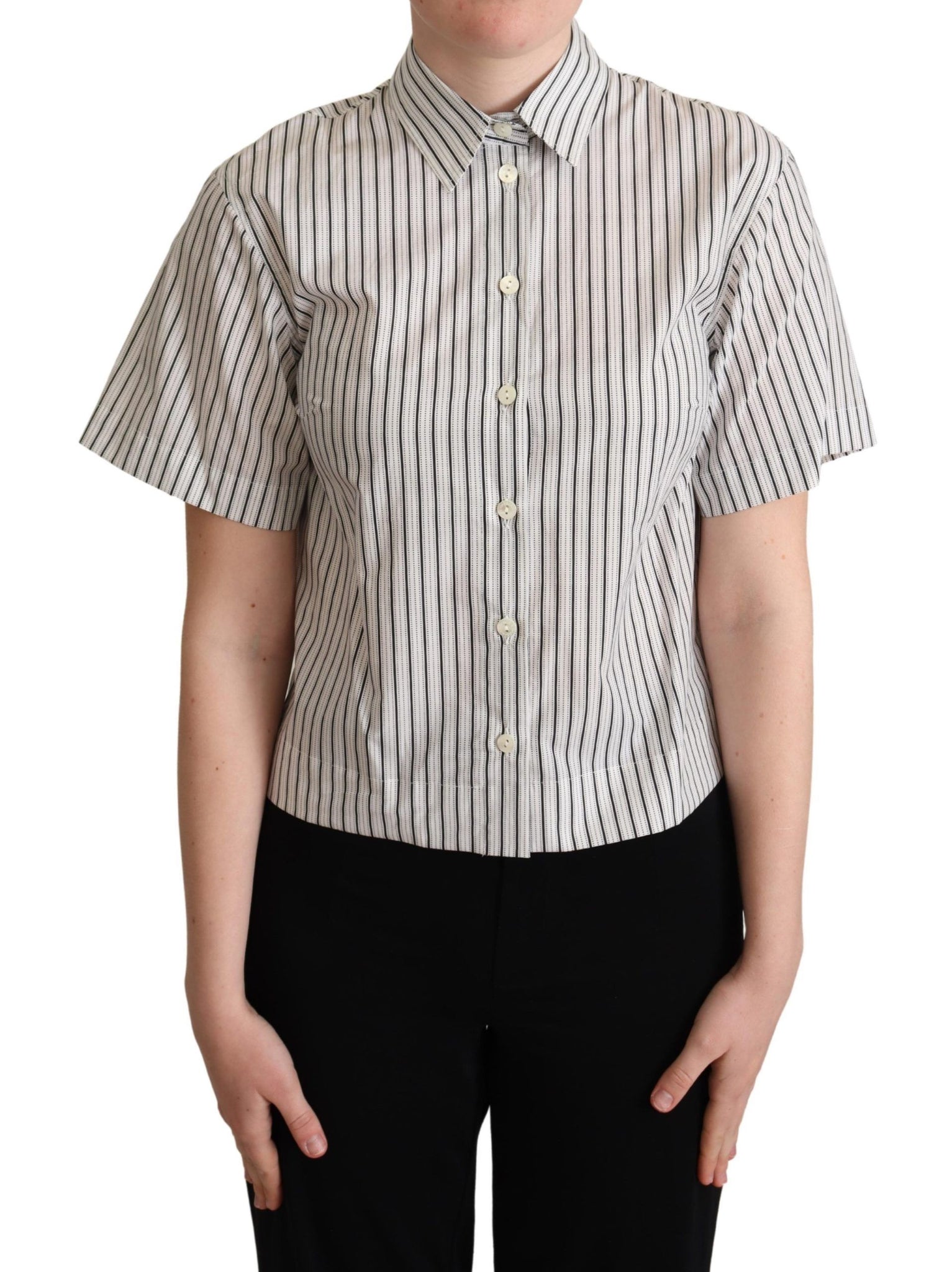 Dolce & Gabbana White Black Striped Collared Shirt - Whispers Of Wisdom Clothing