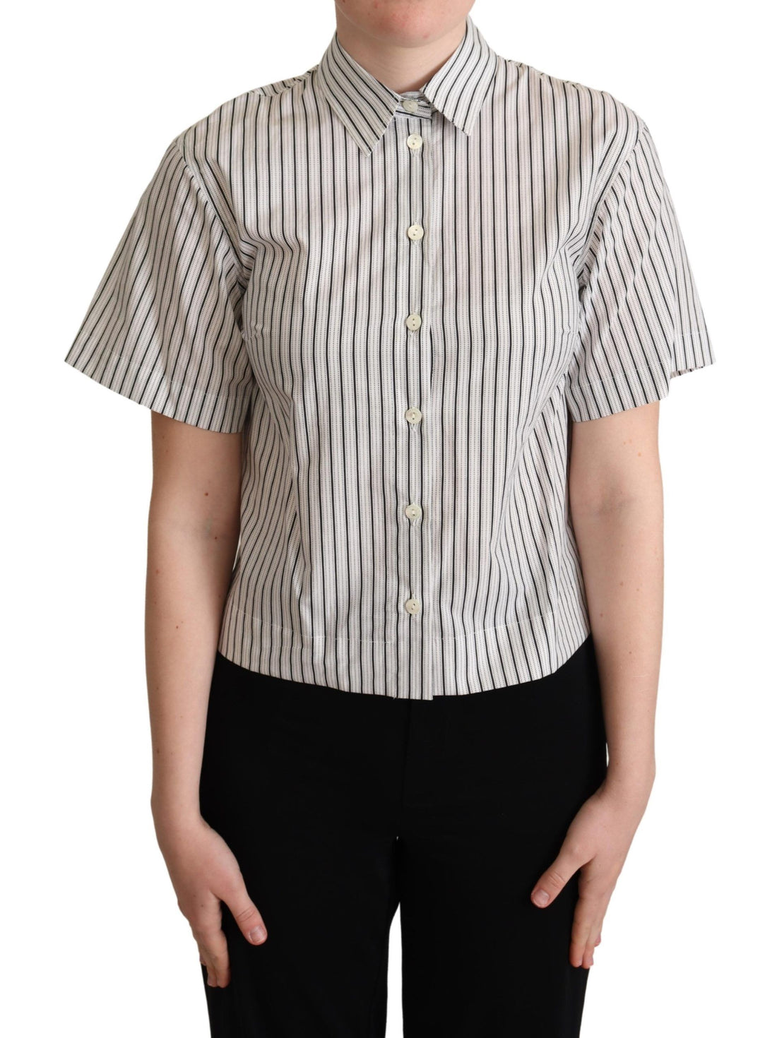 Dolce & Gabbana White Black Striped Collared Shirt - Whispers Of Wisdom Clothing