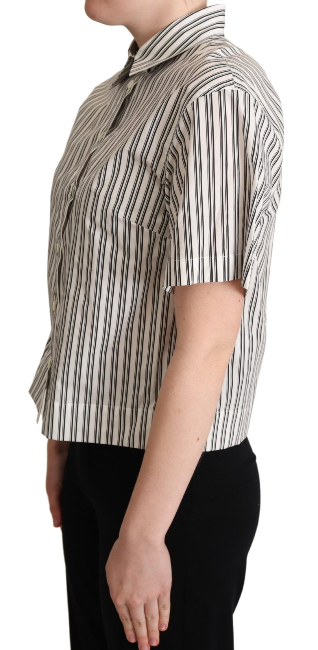 Dolce & Gabbana White Black Striped Shirt Blouse Top - Whispers Of Wisdom Clothing