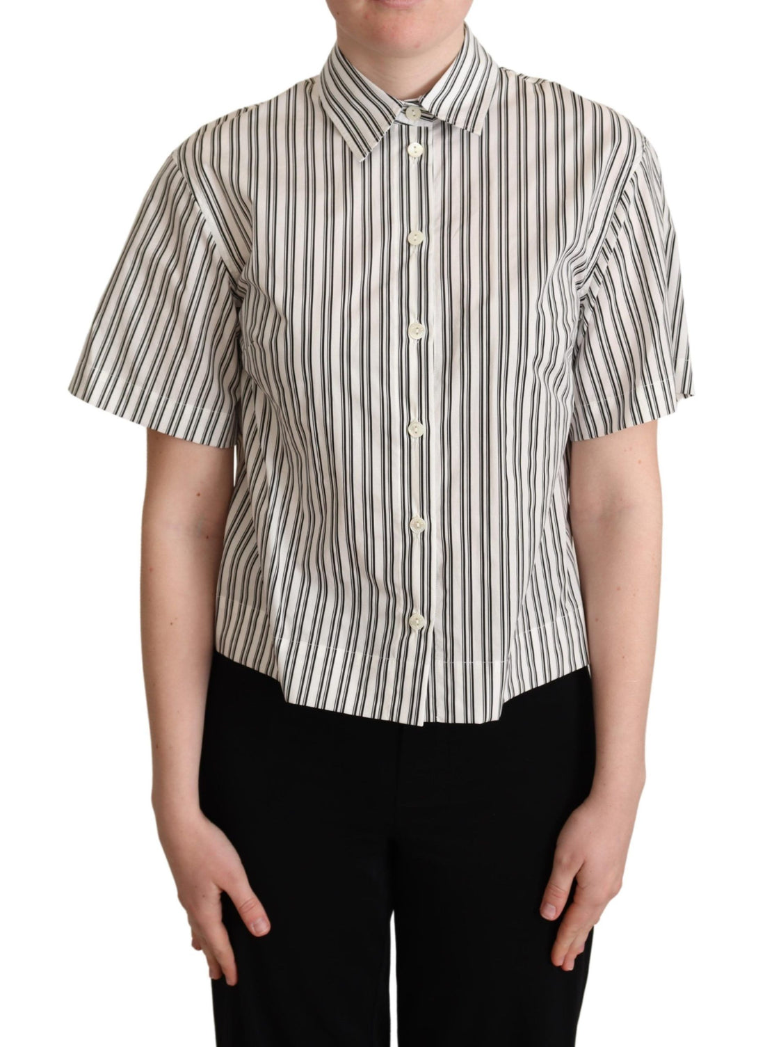 Dolce & Gabbana White Black Striped Shirt Blouse Top - Whispers Of Wisdom Clothing