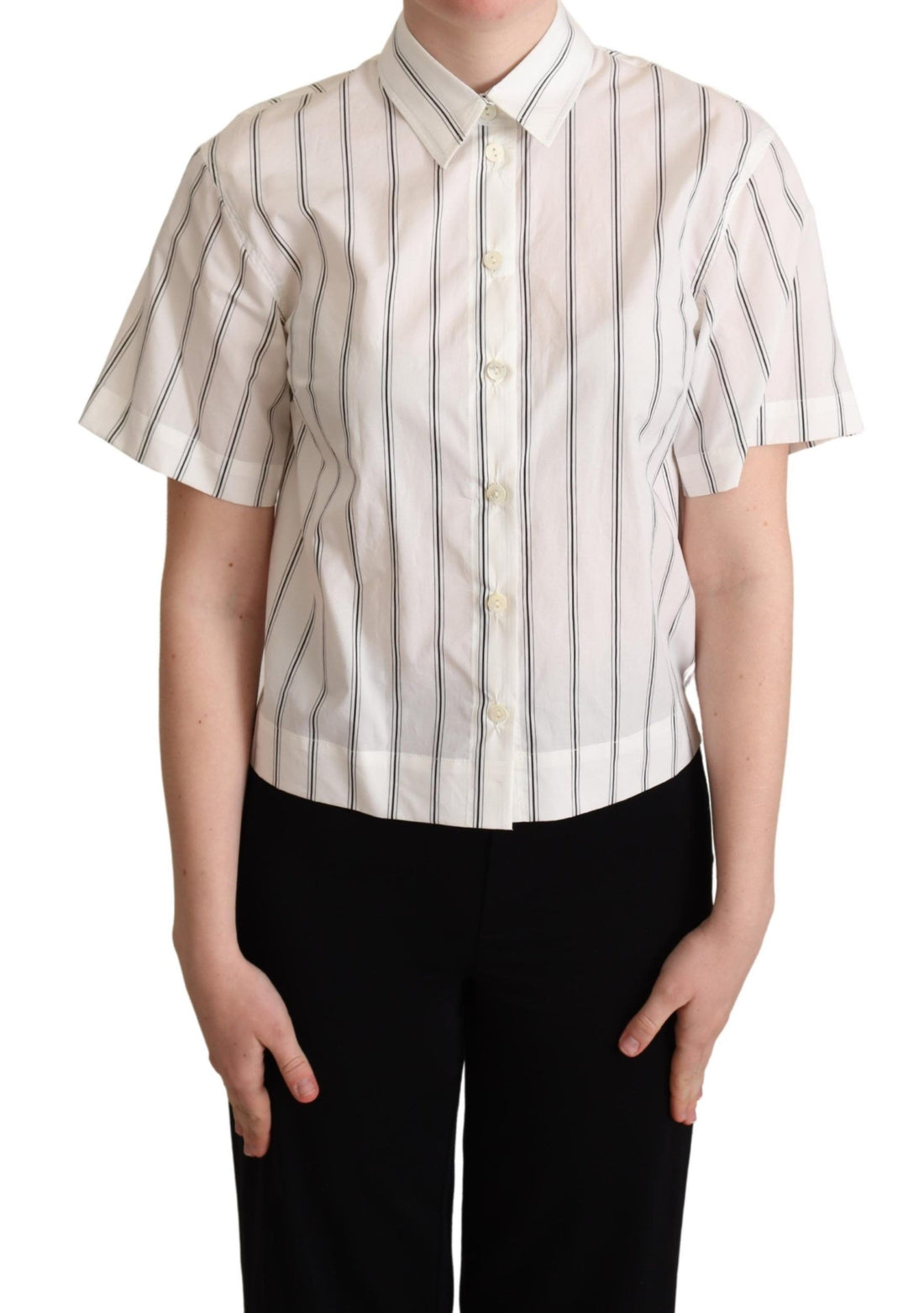 Dolce & Gabbana White Black Stripes Collared Shirt Top - Whispers Of Wisdom Clothing