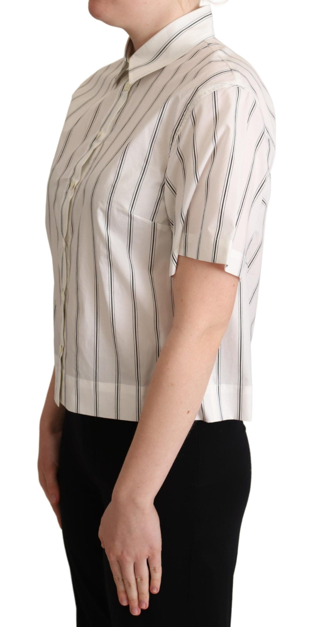 Dolce & Gabbana White Black Stripes Collared Shirt Top - Whispers Of Wisdom Clothing