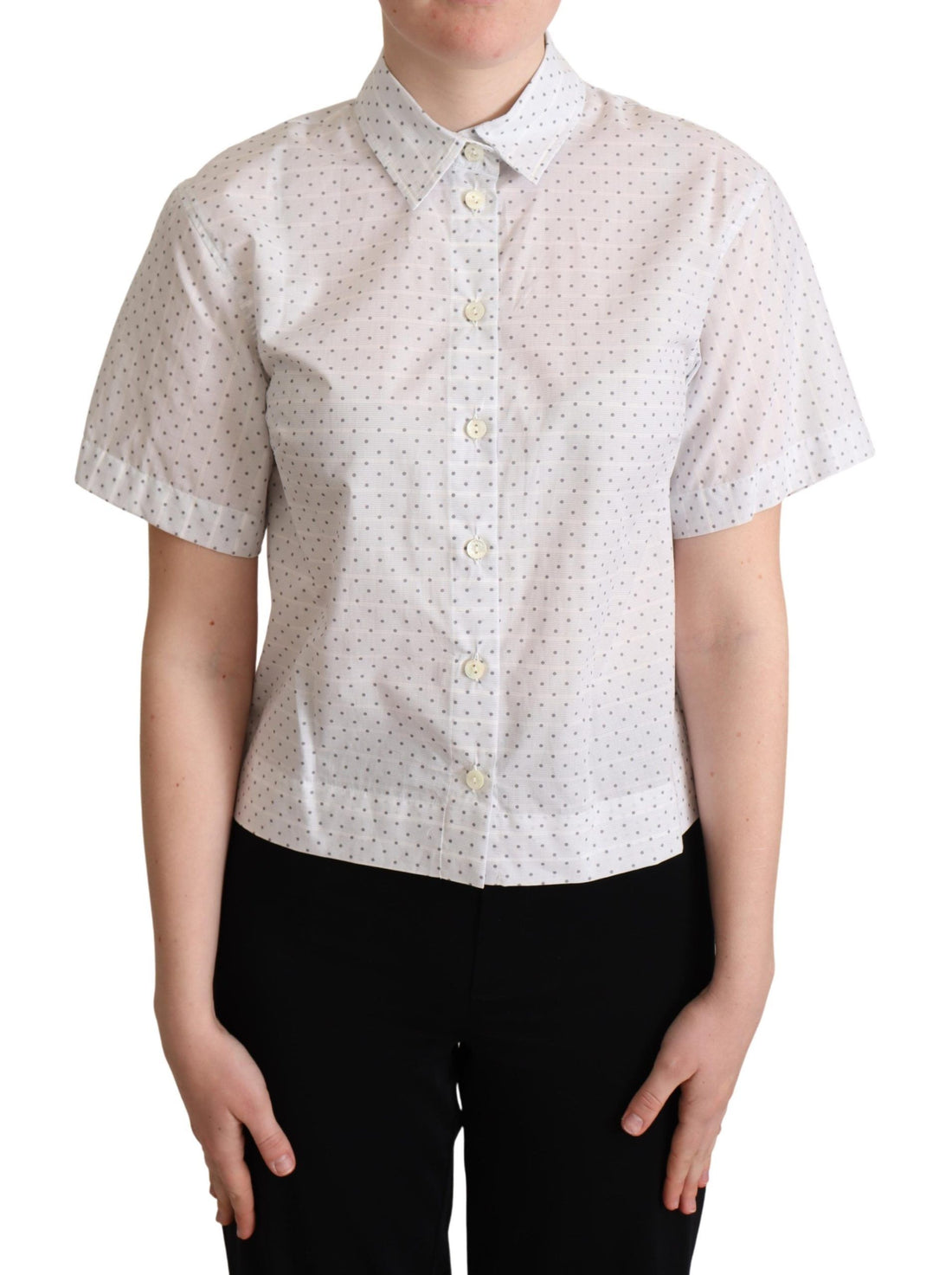 Dolce & Gabbana White Black Polka Dots Collar Blouse Shirt - Whispers Of Wisdom Clothing
