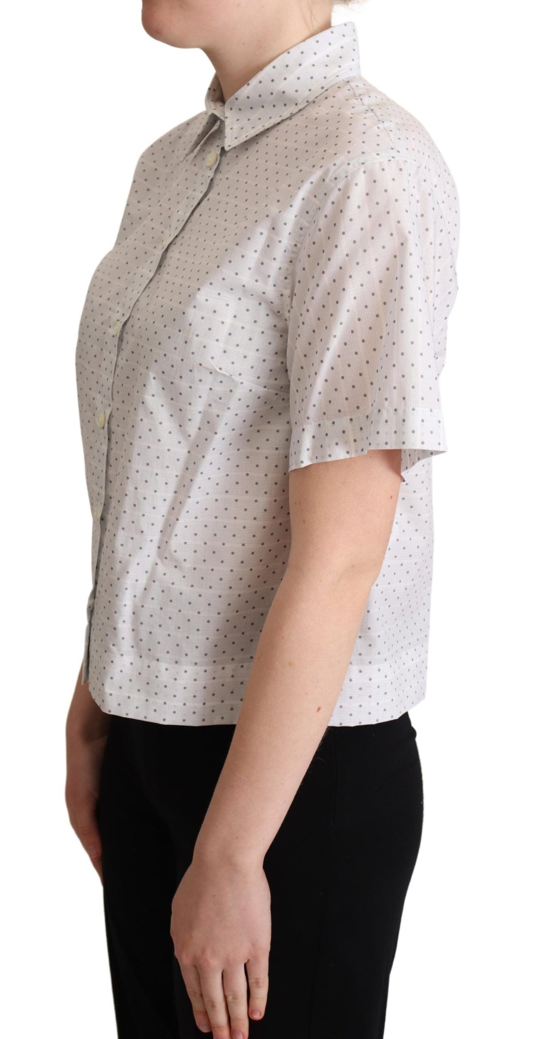 Dolce & Gabbana White Black Polka Dots Collar Blouse Shirt - Whispers Of Wisdom Clothing