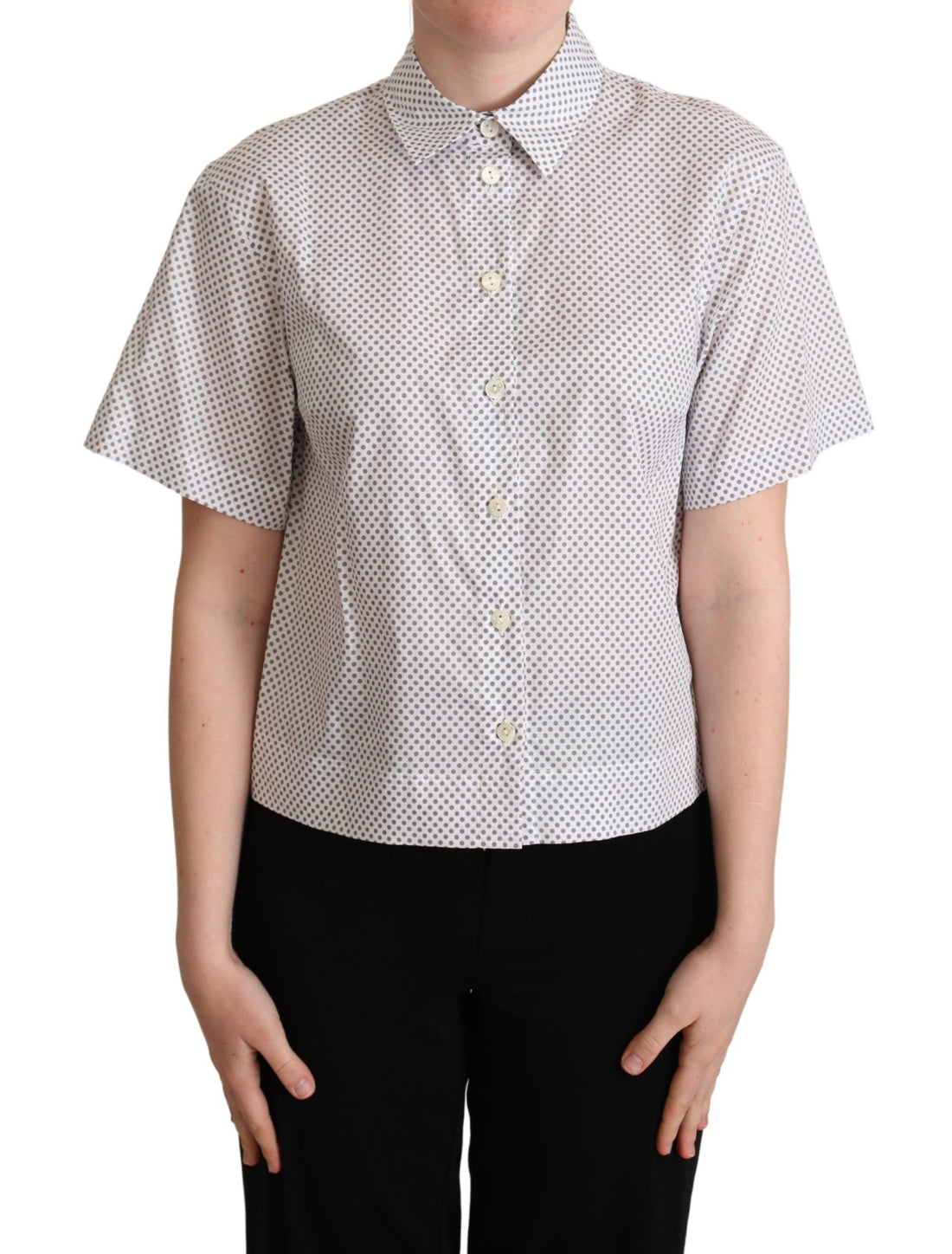 Dolce & Gabbana White Gray Polka Dots Collared Button Shirt - Whispers Of Wisdom Clothing