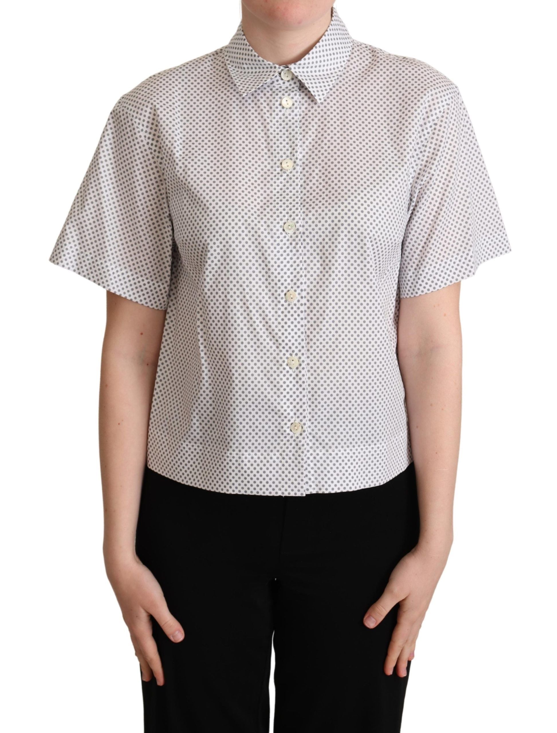 Dolce & Gabbana White Gray Polka Dots Collared Button Shirt - Whispers Of Wisdom Clothing
