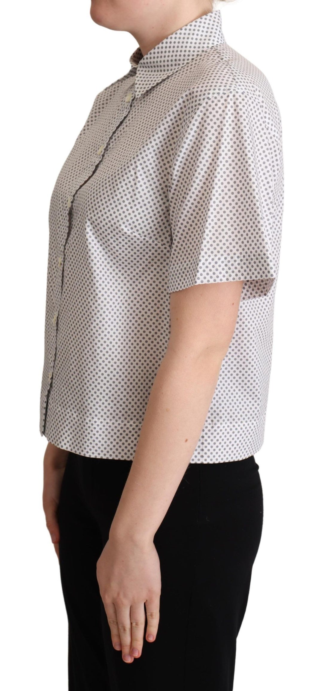 Dolce & Gabbana White Gray Polka Dots Collared Button Shirt - Whispers Of Wisdom Clothing