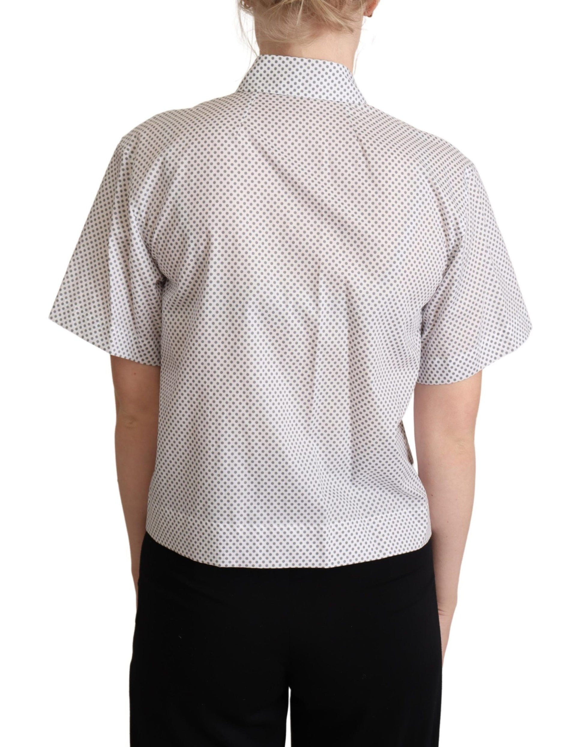 Dolce & Gabbana White Gray Polka Dots Collared Button Shirt - Whispers Of Wisdom Clothing