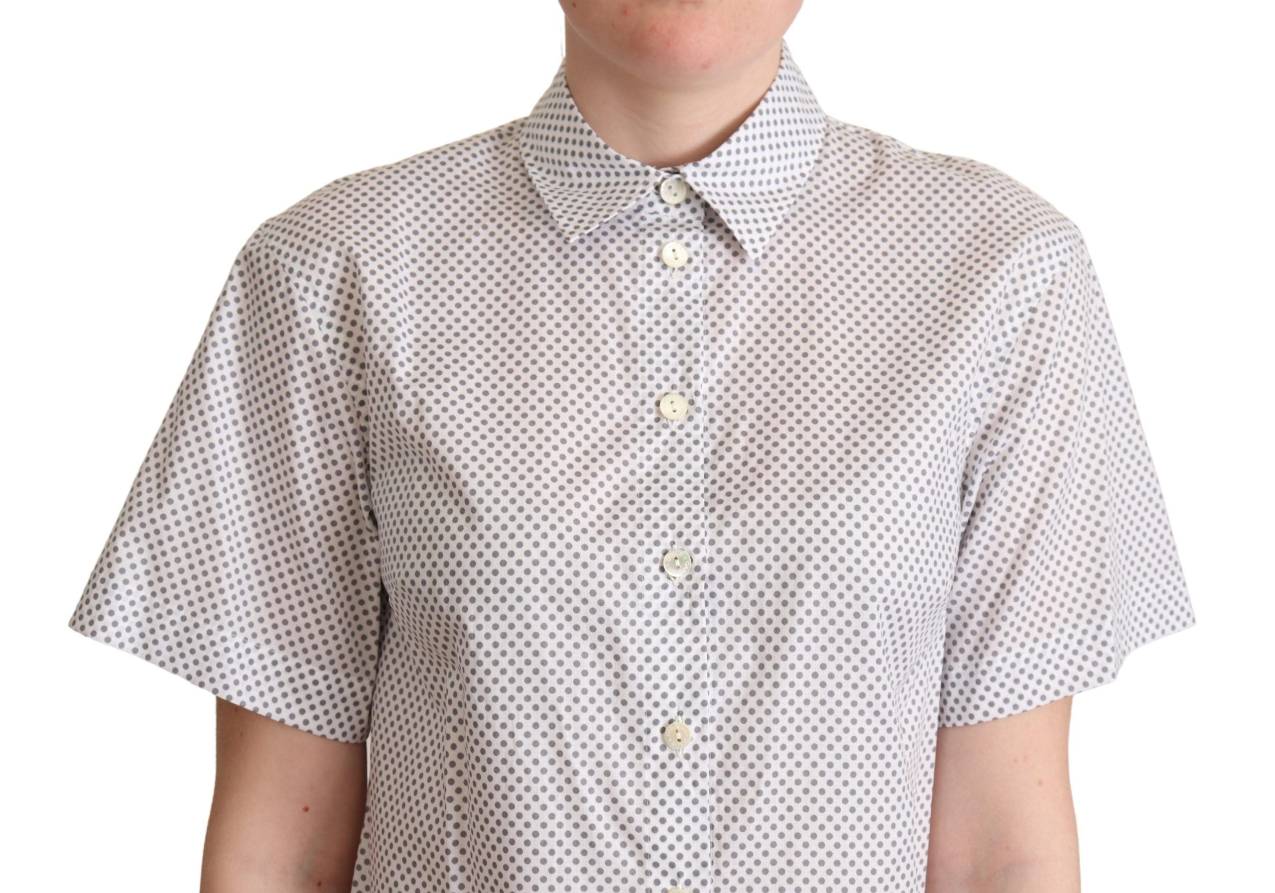 Dolce & Gabbana White Gray Polka Dots Collared Button Shirt - Whispers Of Wisdom Clothing