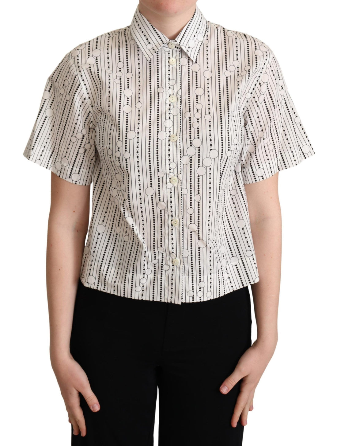Dolce & Gabbana White Circles Dots Collared Button Up Shirt - Whispers Of Wisdom Clothing