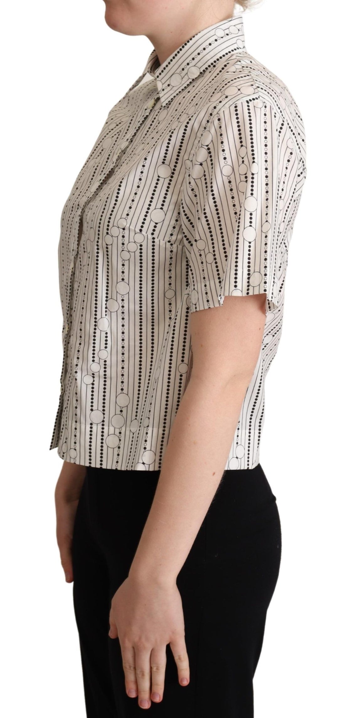 Dolce & Gabbana White Circles Dots Collared Button Up Shirt - Whispers Of Wisdom Clothing