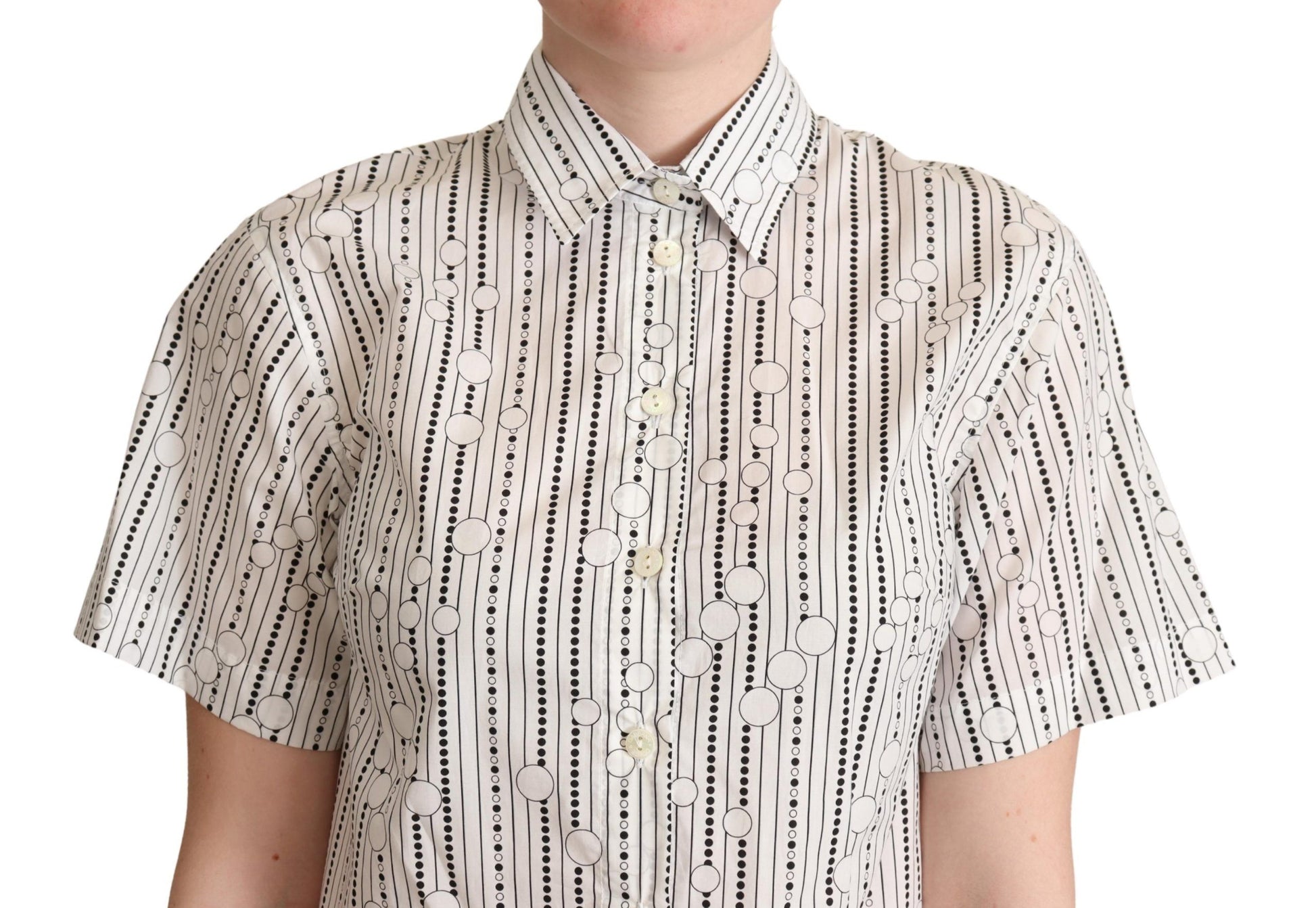 Dolce & Gabbana White Circles Dots Collared Button Up Shirt - Whispers Of Wisdom Clothing