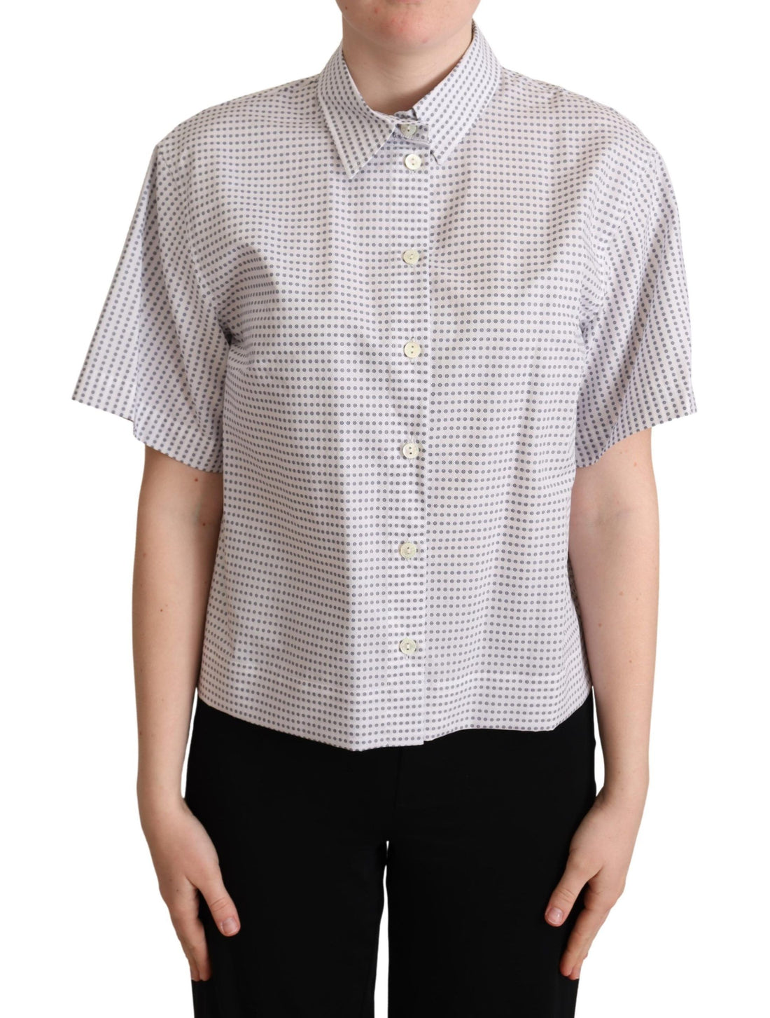 Dolce & Gabbana White Polka Dots Collared Blouse Shirt - Whispers Of Wisdom Clothing