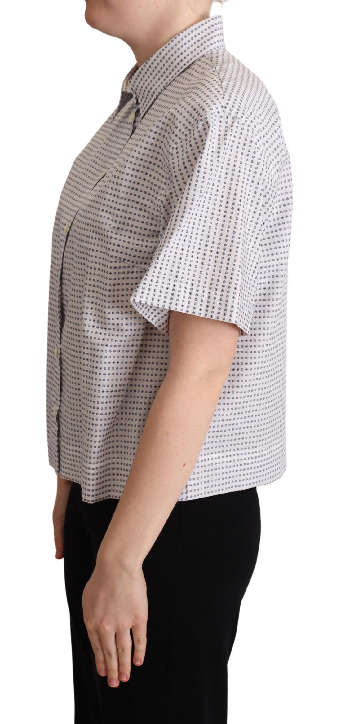 Dolce & Gabbana White Polka Dots Collared Blouse Shirt - Whispers Of Wisdom Clothing