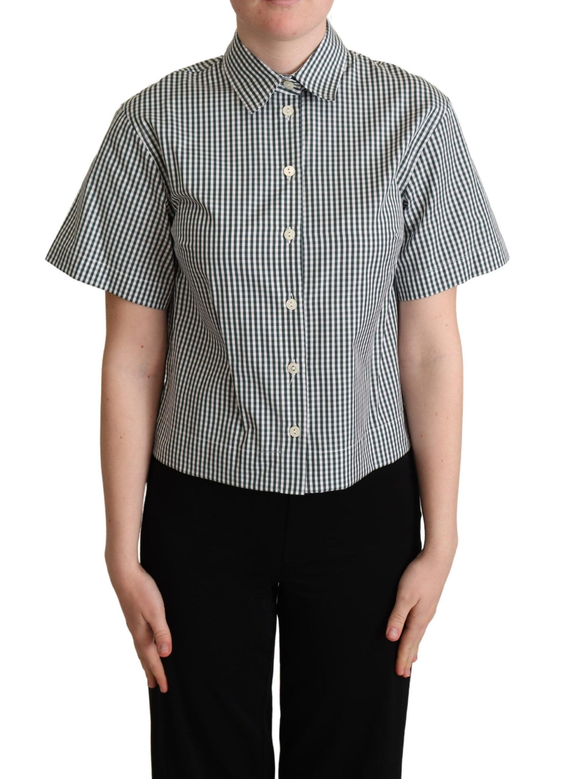 Dolce & Gabbana White Green Cotton Check Shirt Blouse Top - Whispers Of Wisdom Clothing