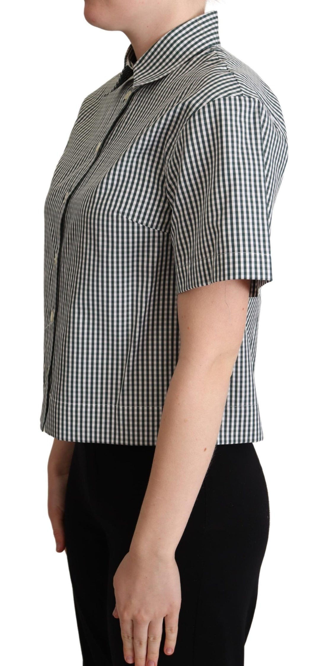 Dolce & Gabbana White Green Cotton Check Shirt Blouse Top - Whispers Of Wisdom Clothing