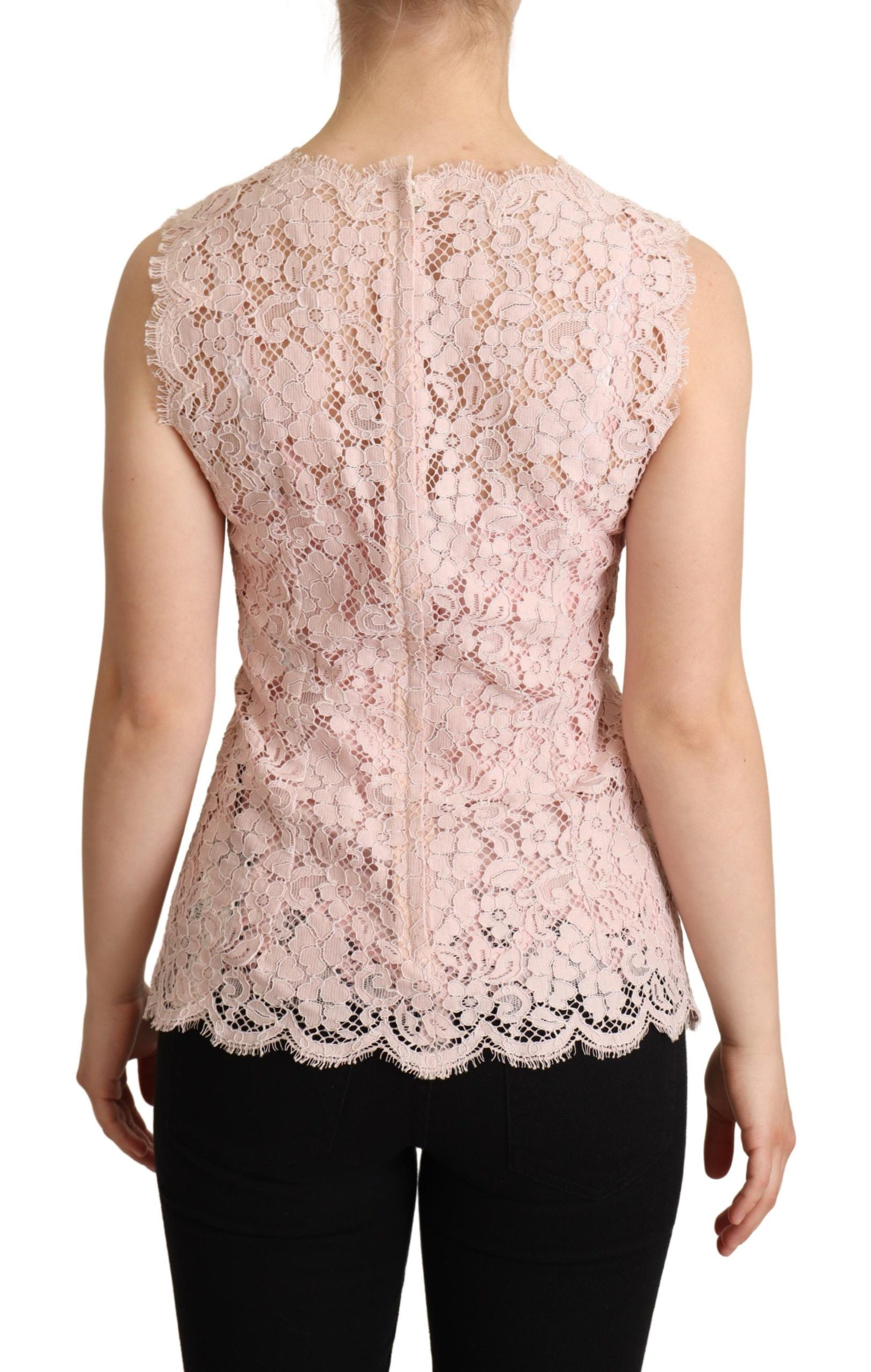 Dolce & Gabbana Pink Floral Lace Sleeveless Tank Blouse Top - Whispers Of Wisdom Clothing