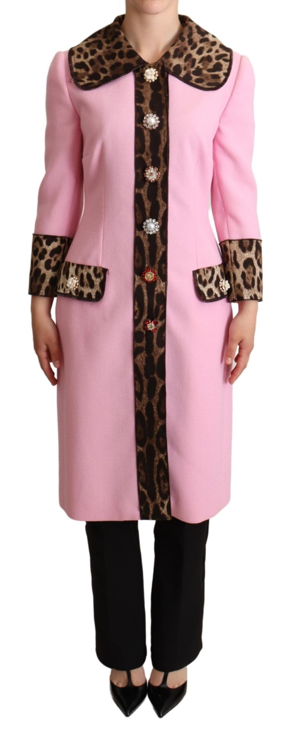 Dolce & Gabbana Pink Leopard Wool Trenchcoat Jacket - Whispers Of Wisdom Clothing