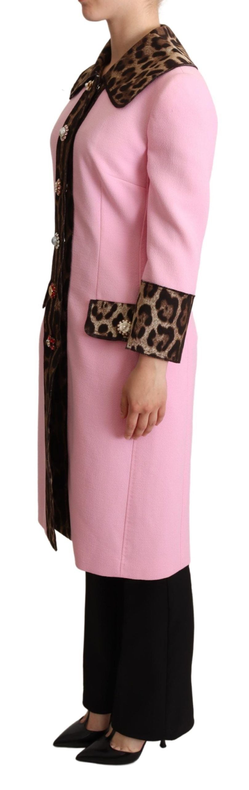 Dolce & Gabbana Pink Leopard Wool Trenchcoat Jacket - Whispers Of Wisdom Clothing