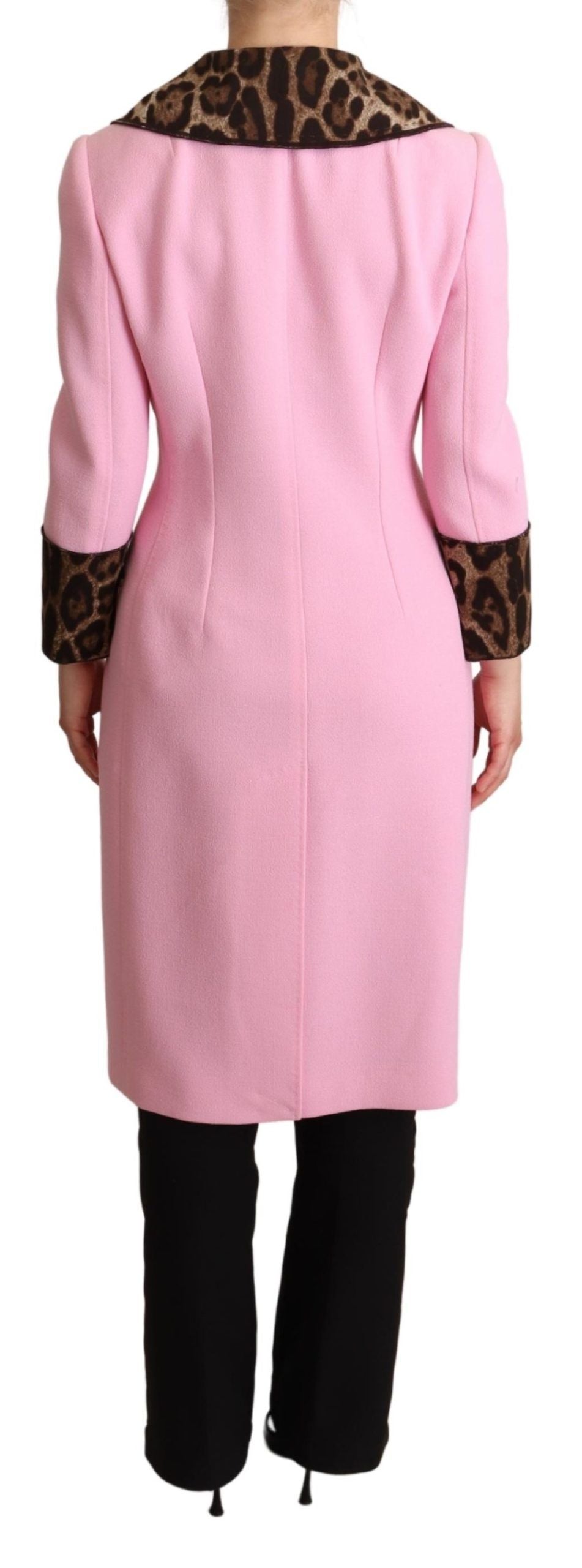 Dolce & Gabbana Pink Leopard Wool Trenchcoat Jacket - Whispers Of Wisdom Clothing