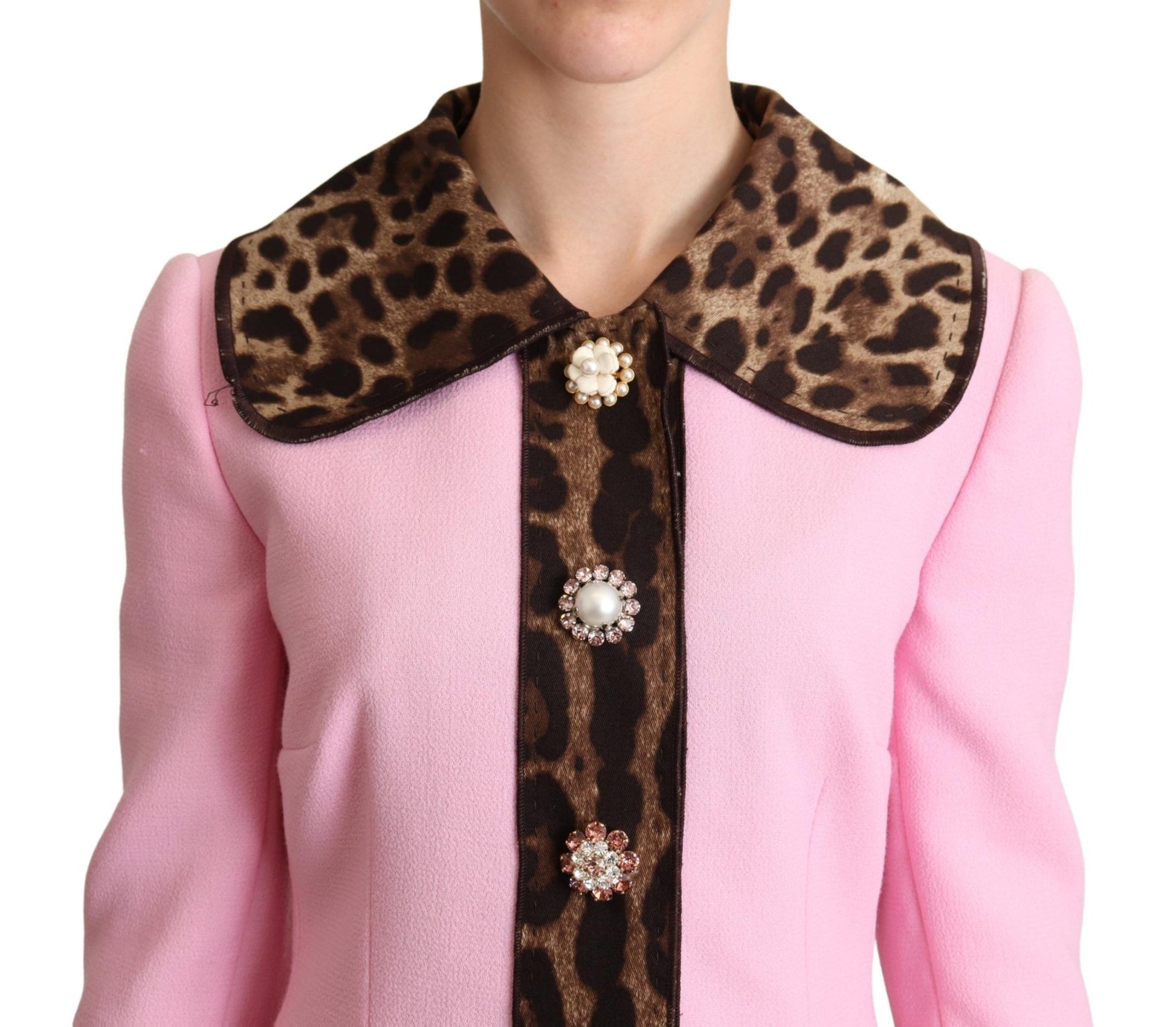 Dolce & Gabbana Pink Leopard Wool Trenchcoat Jacket - Whispers Of Wisdom Clothing
