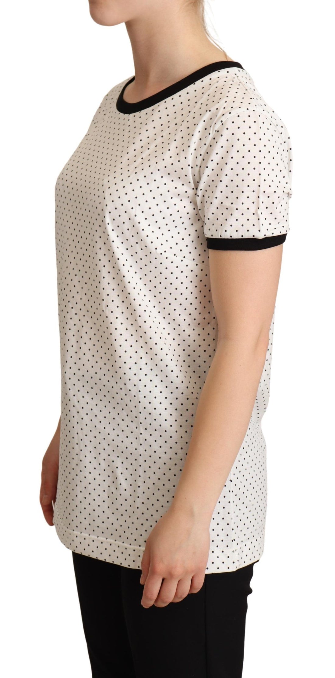 Dolce & Gabbana White Dotted Crewneck Cotton T-shirt - Whispers Of Wisdom Clothing