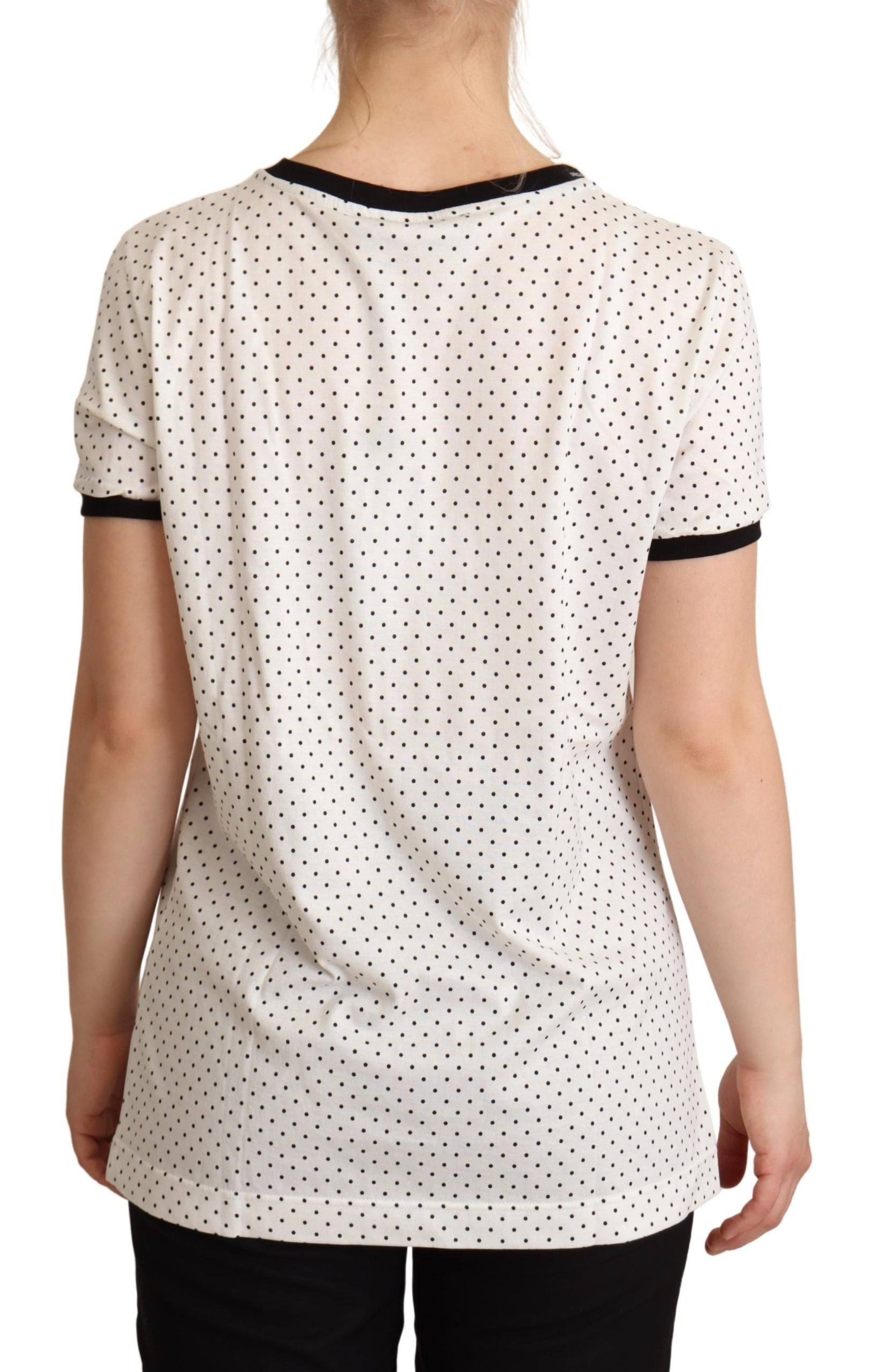 Dolce & Gabbana White Dotted Crewneck Cotton T-shirt - Whispers Of Wisdom Clothing