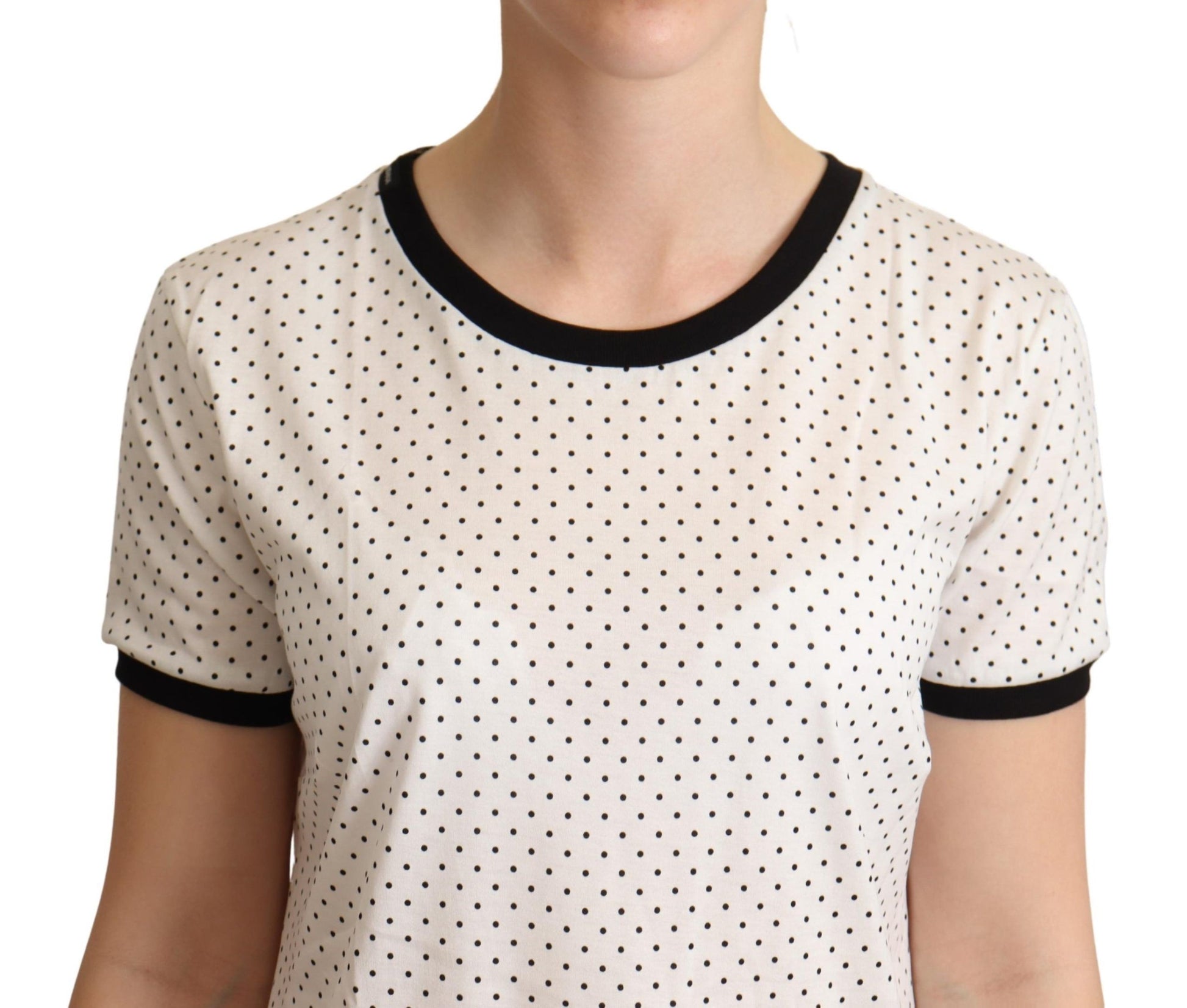 Dolce & Gabbana White Dotted Crewneck Cotton T-shirt - Whispers Of Wisdom Clothing