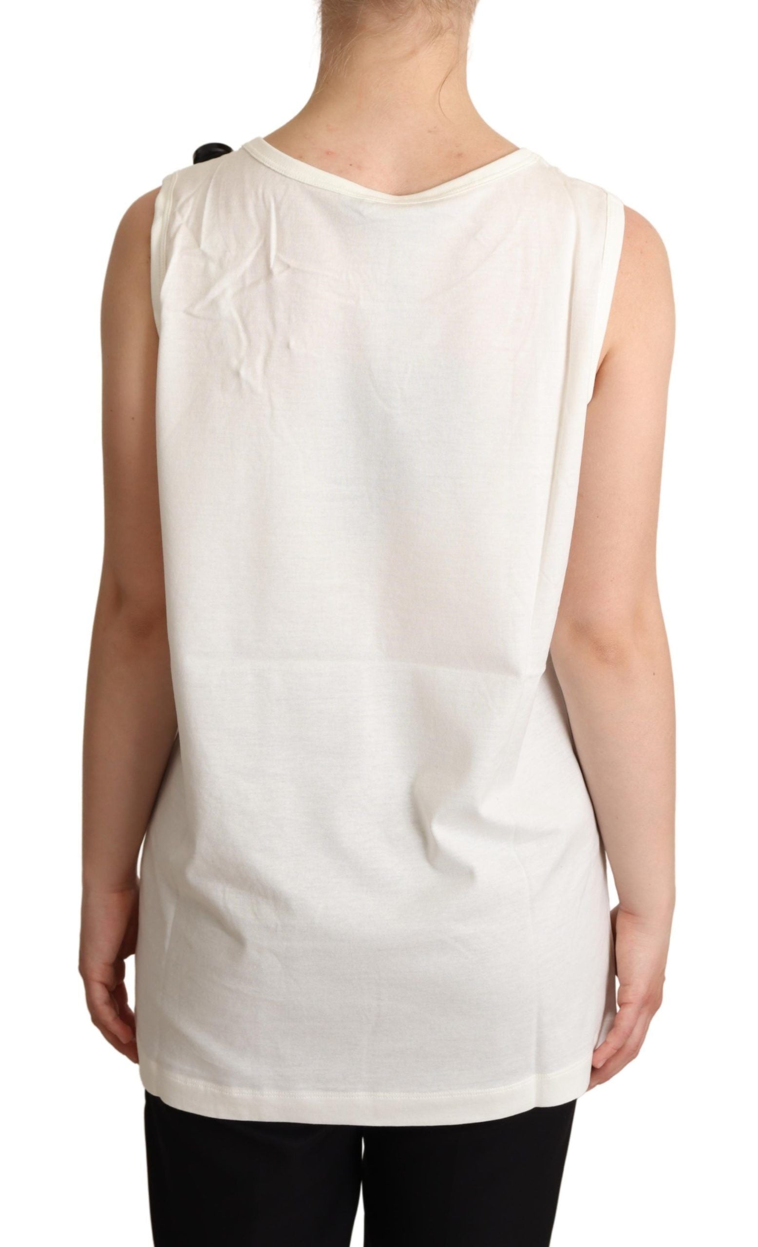 Dolce & Gabbana White Dog Floral Print Embellished  T-shirt - Whispers Of Wisdom Clothing