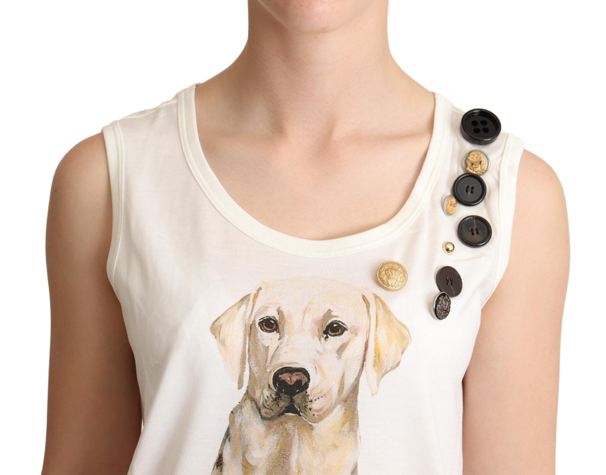 Dolce & Gabbana White Dog Floral Print Embellished  T-shirt - Whispers Of Wisdom Clothing