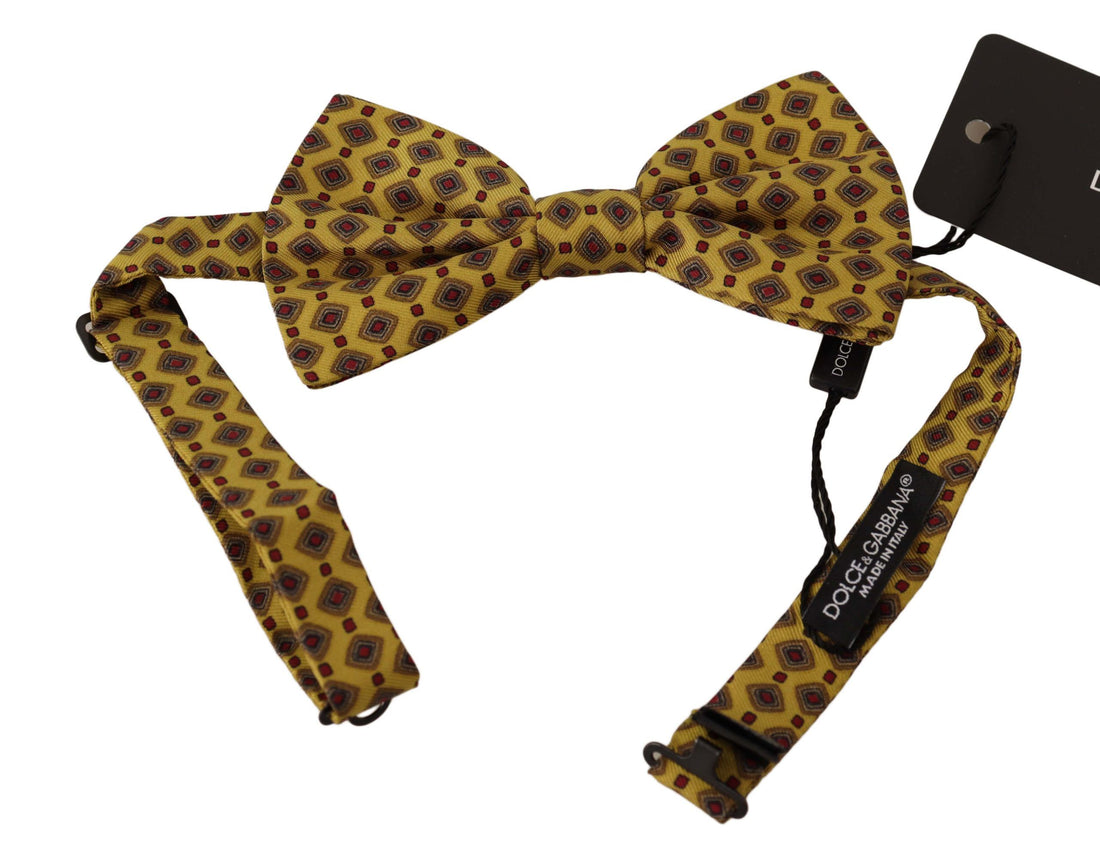 Dolce & Gabbana Yellow Patterned Silk Adjustable Neck Papillon Bow Tie - Whispers Of Wisdom Clothing