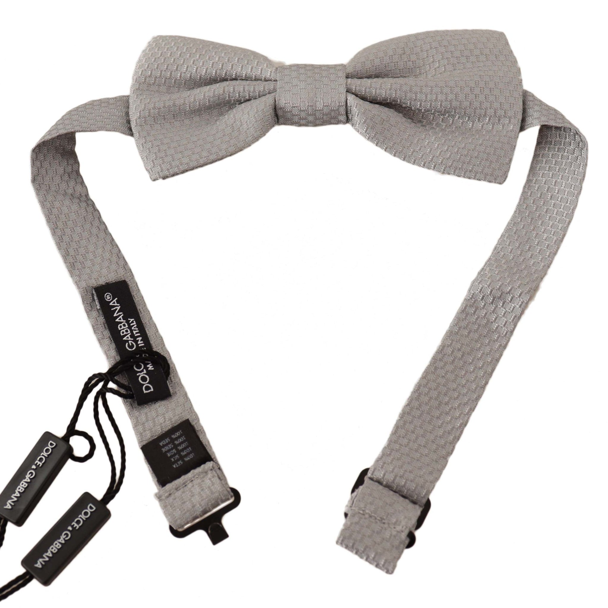 Dolce & Gabbana Silver Gray 100% Silk Adjustable Neck Papillon Bow Tie - Whispers Of Wisdom Clothing