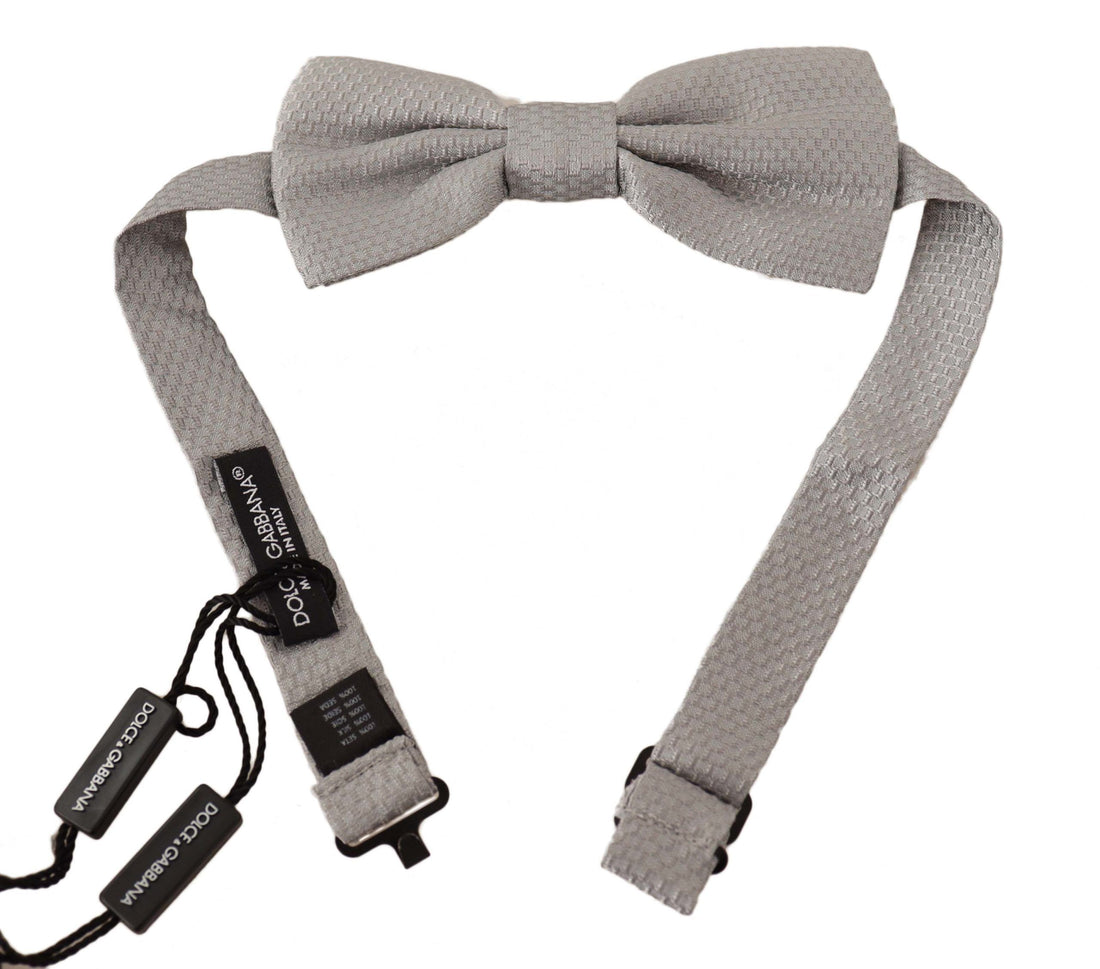 Dolce & Gabbana Silver Gray 100% Silk Adjustable Neck Papillon Bow Tie - Whispers Of Wisdom Clothing
