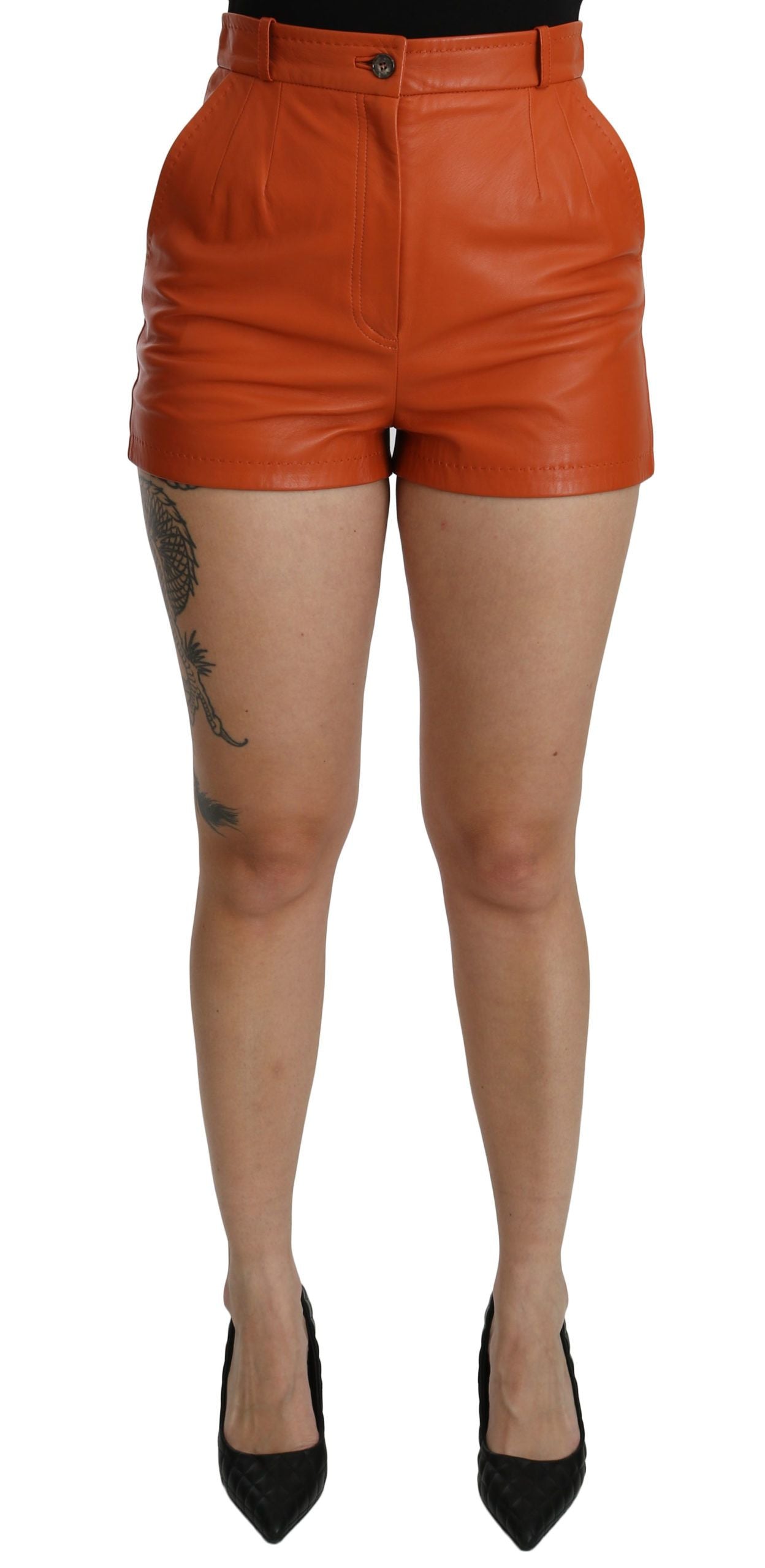 Dolce & Gabbana Orange Leather High Waist Hot Pants Shorts - Whispers Of Wisdom Clothing